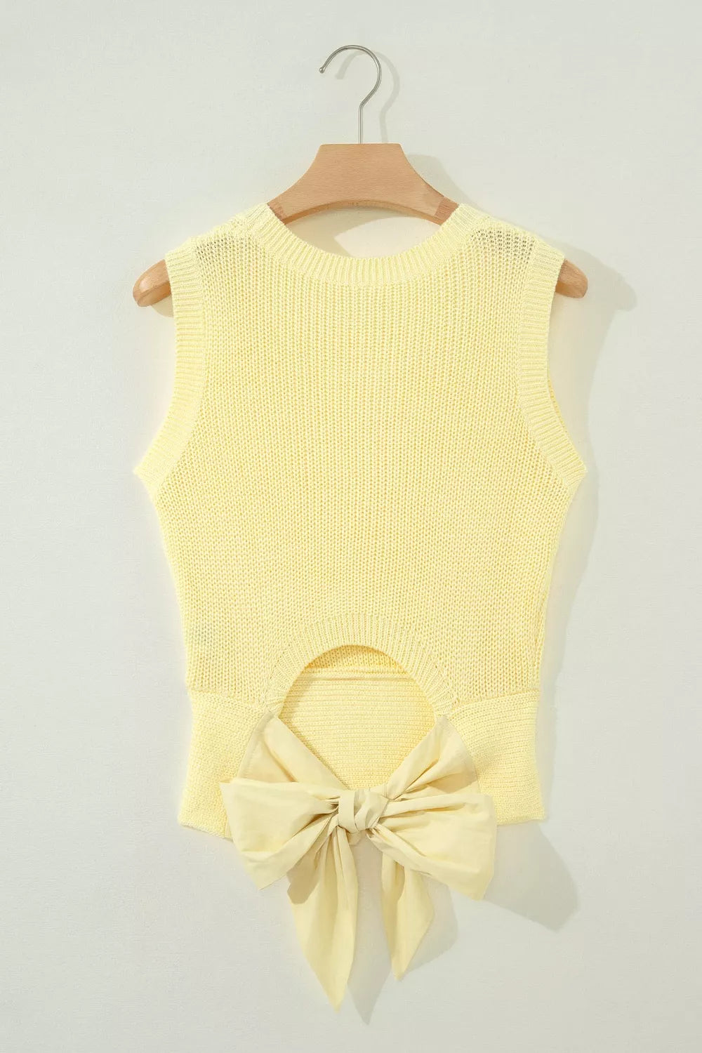 Solid Color Cropped Knit Knot Back Cutout Sweater Tank
