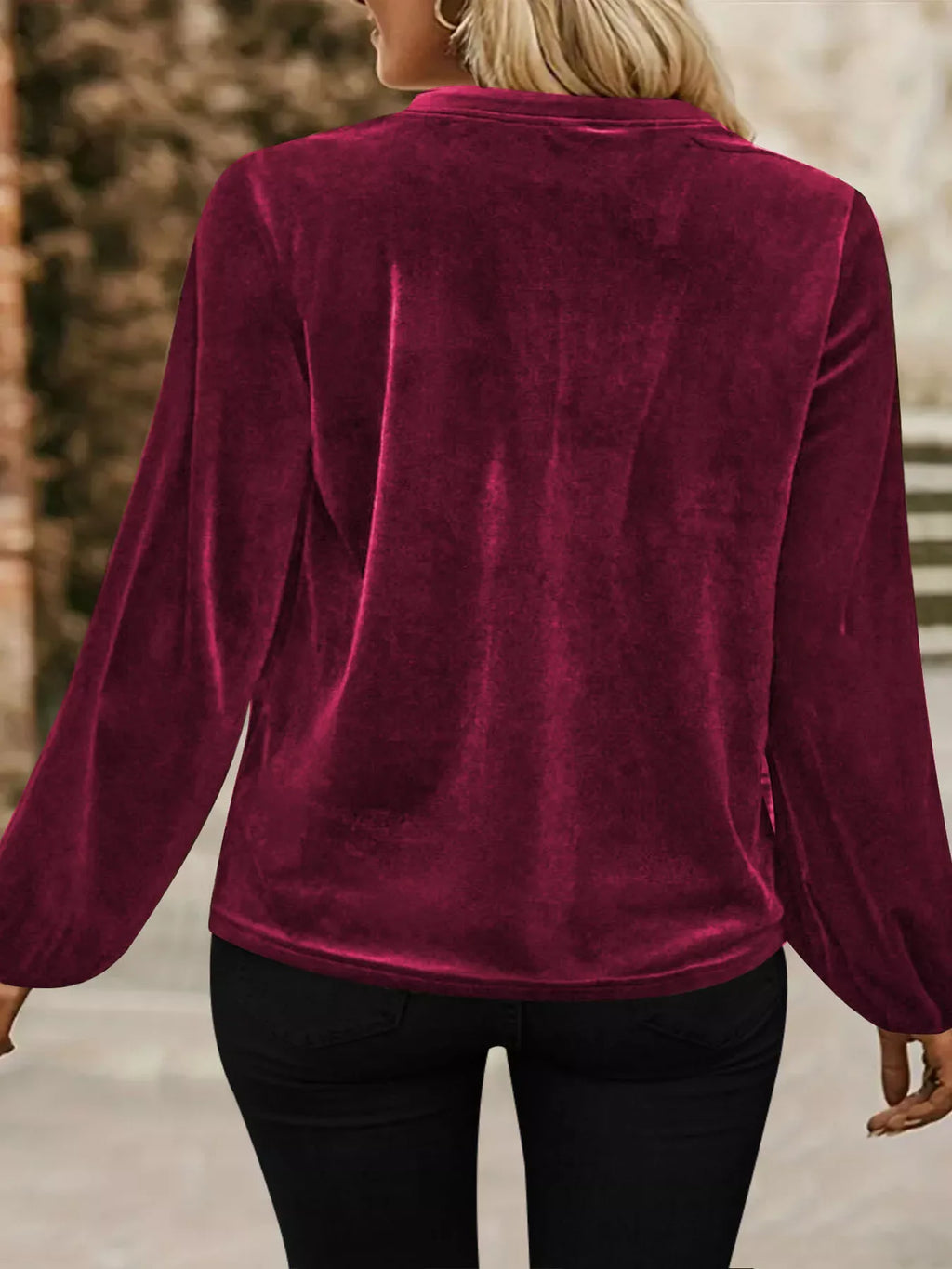 Velvet Balloon Sleeve Blouse