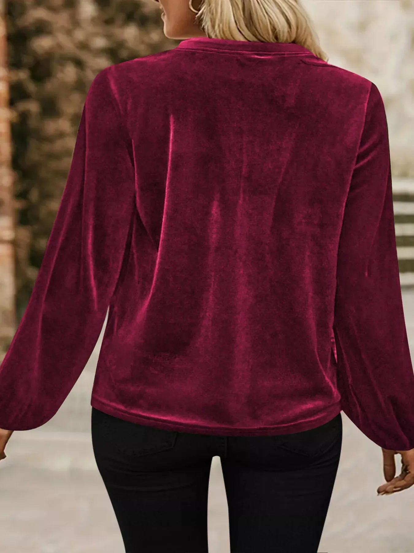 Velvet Balloon Sleeve Blouse