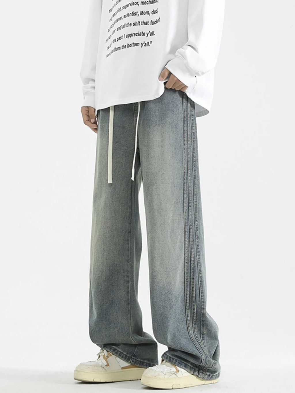 Men's Plus Size Washed Wide Leg Jeans