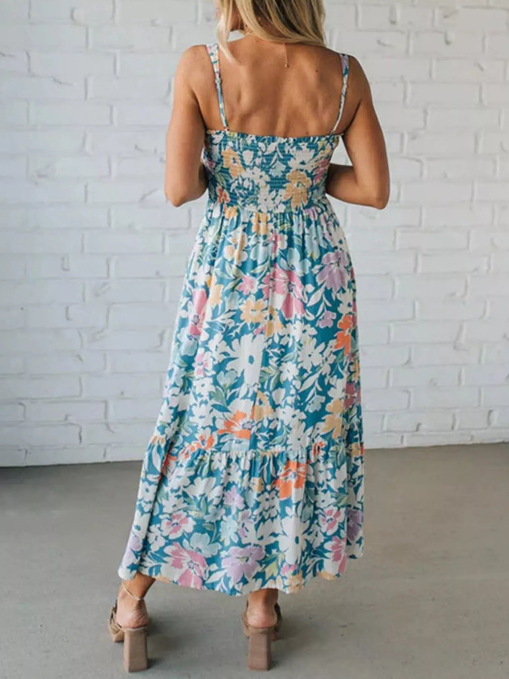 Floral Smocked Square Neck Midi Dress