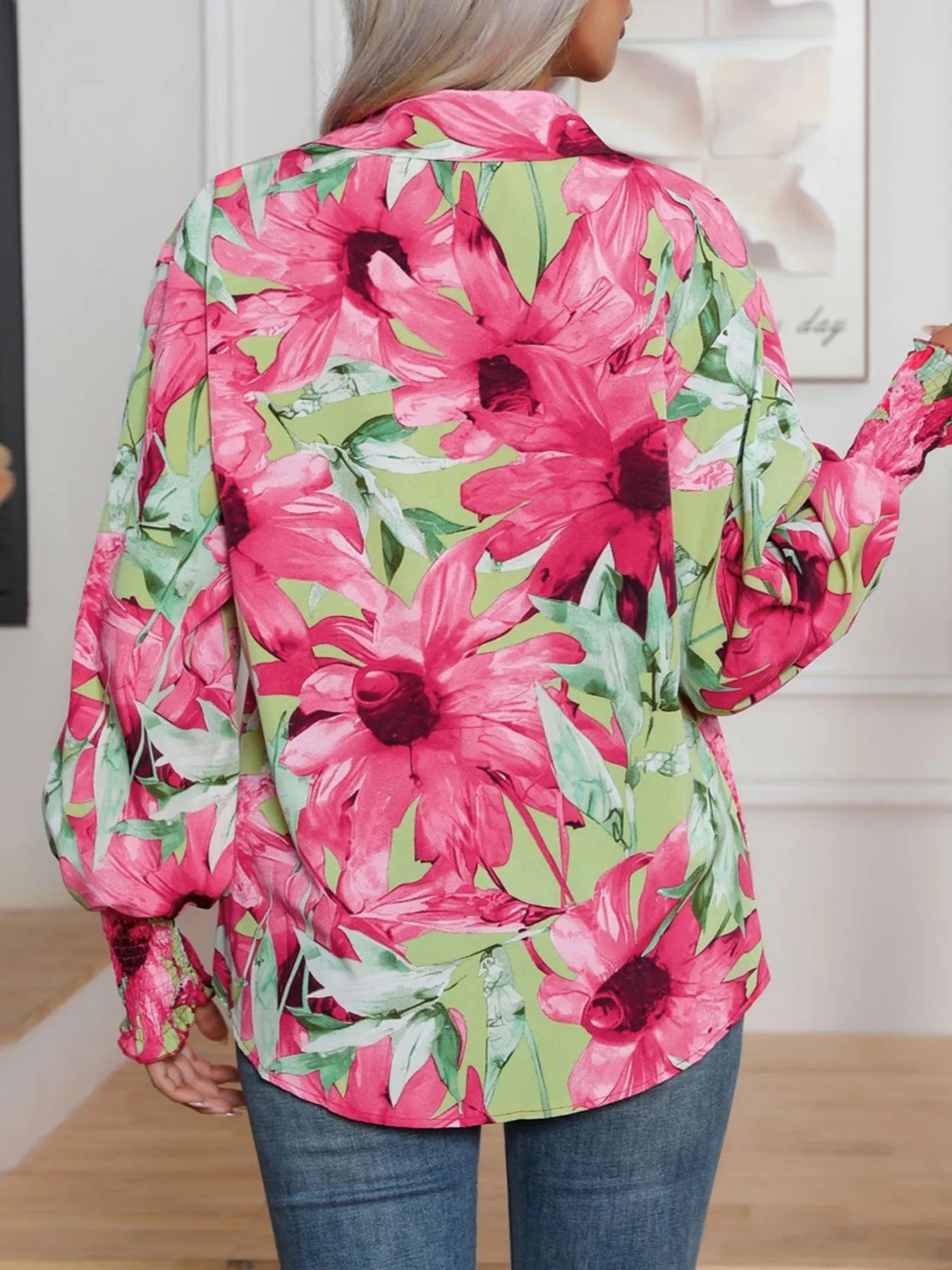 Printed Button Up Long Sleeve Shirt