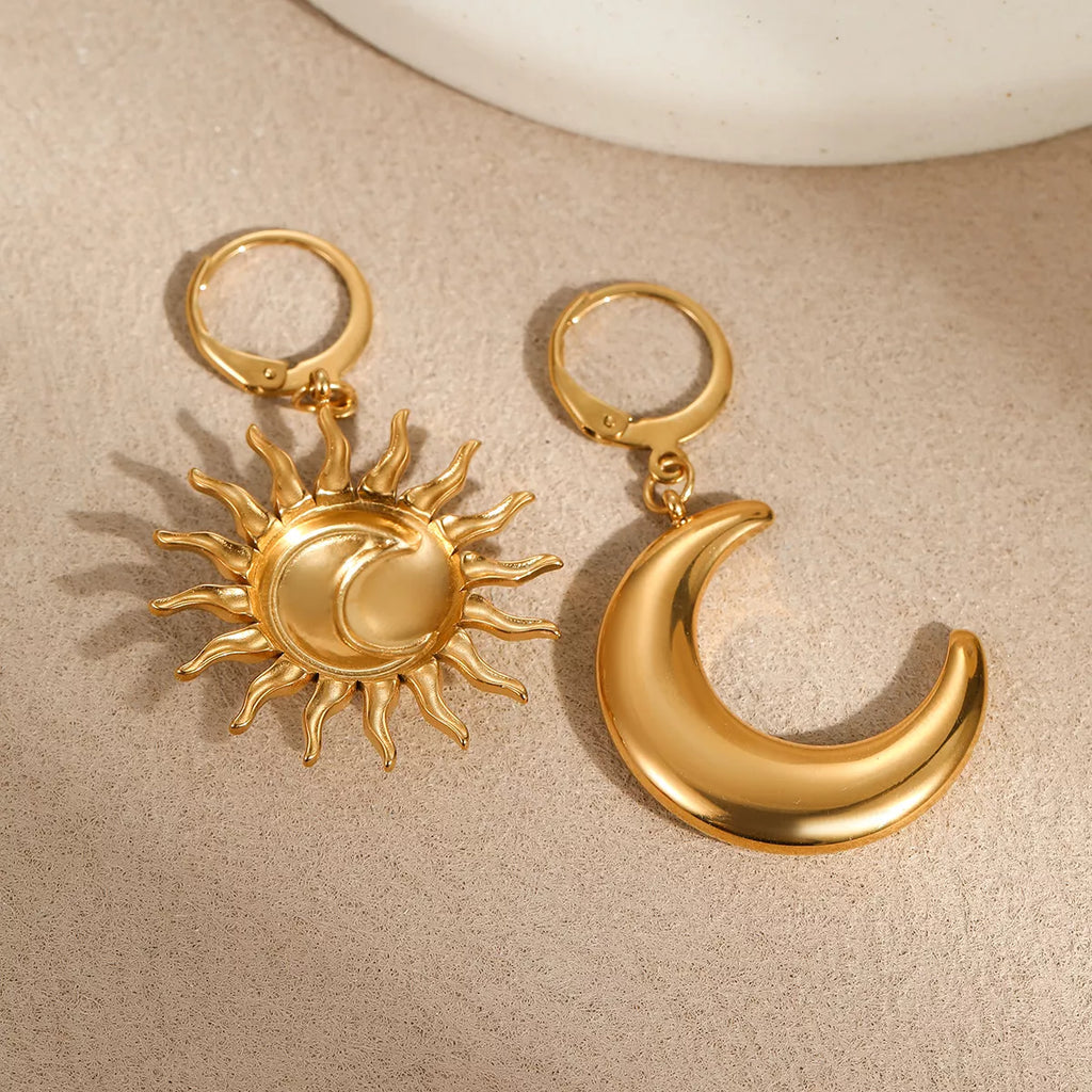 18K Gold-Plated Asymmetrical Sun & Moon Earrings