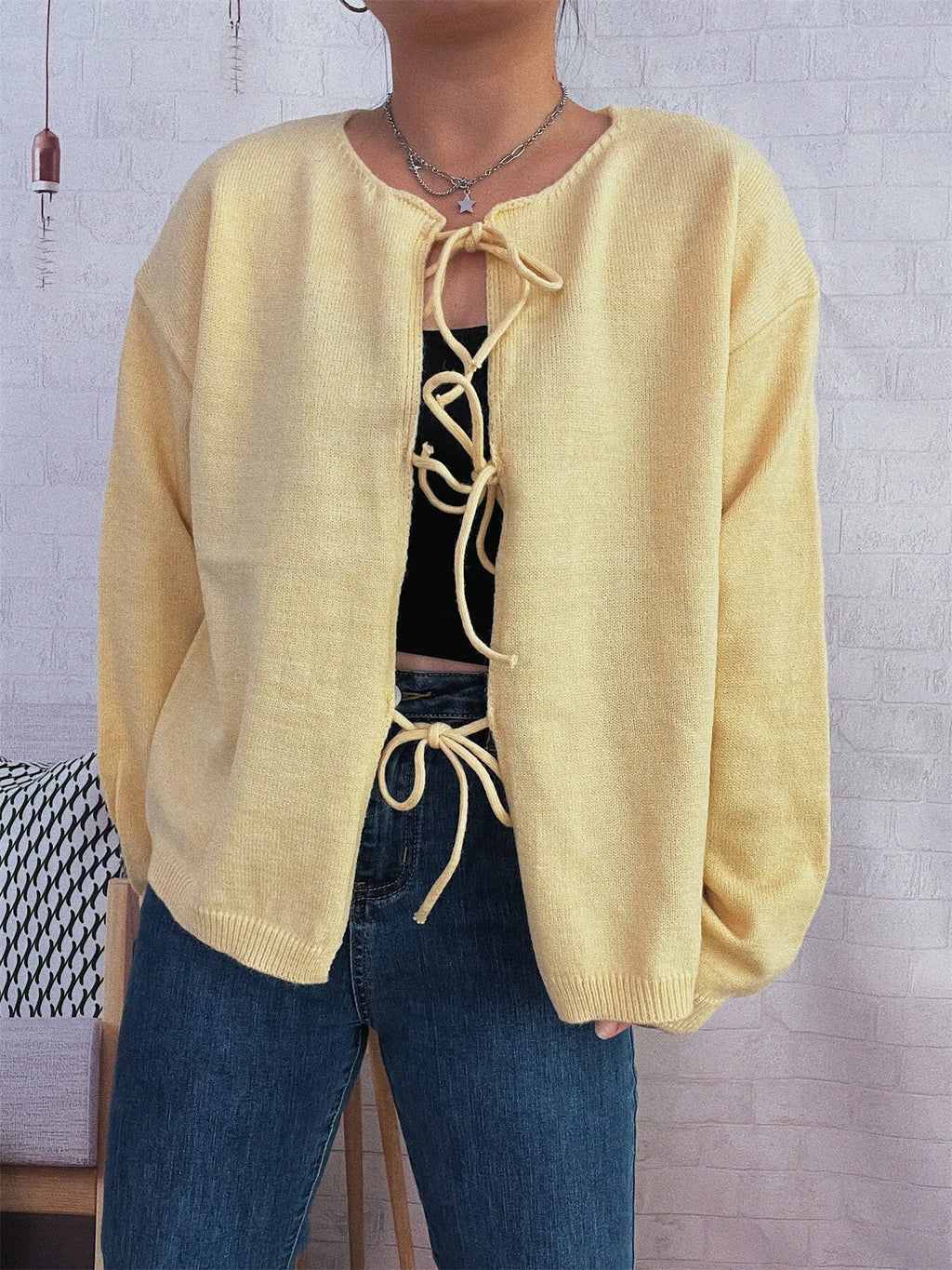 Tie Front Drop Shoulder Cardigan