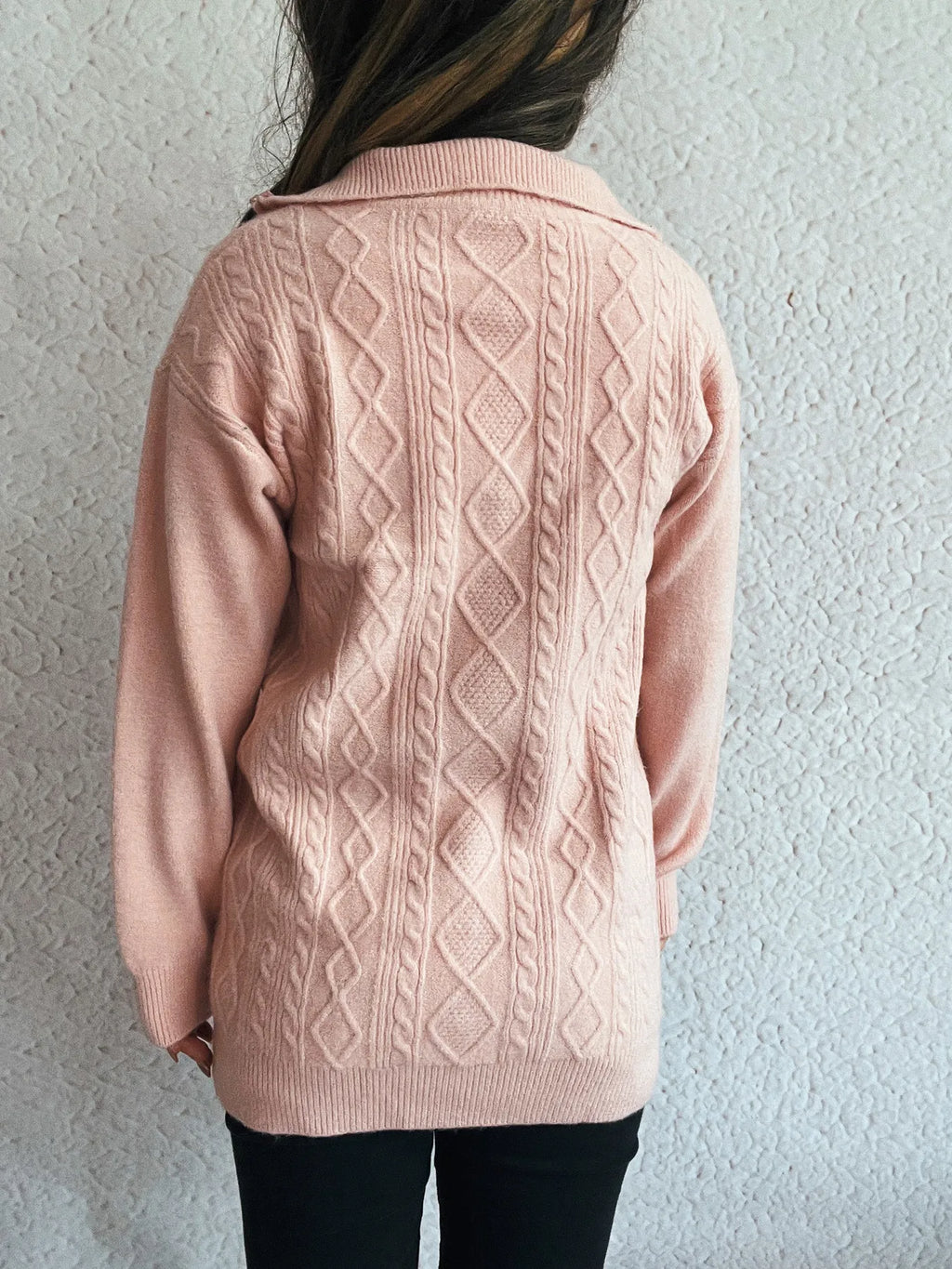 Texture Zip Collar Long Sleeve Sweater