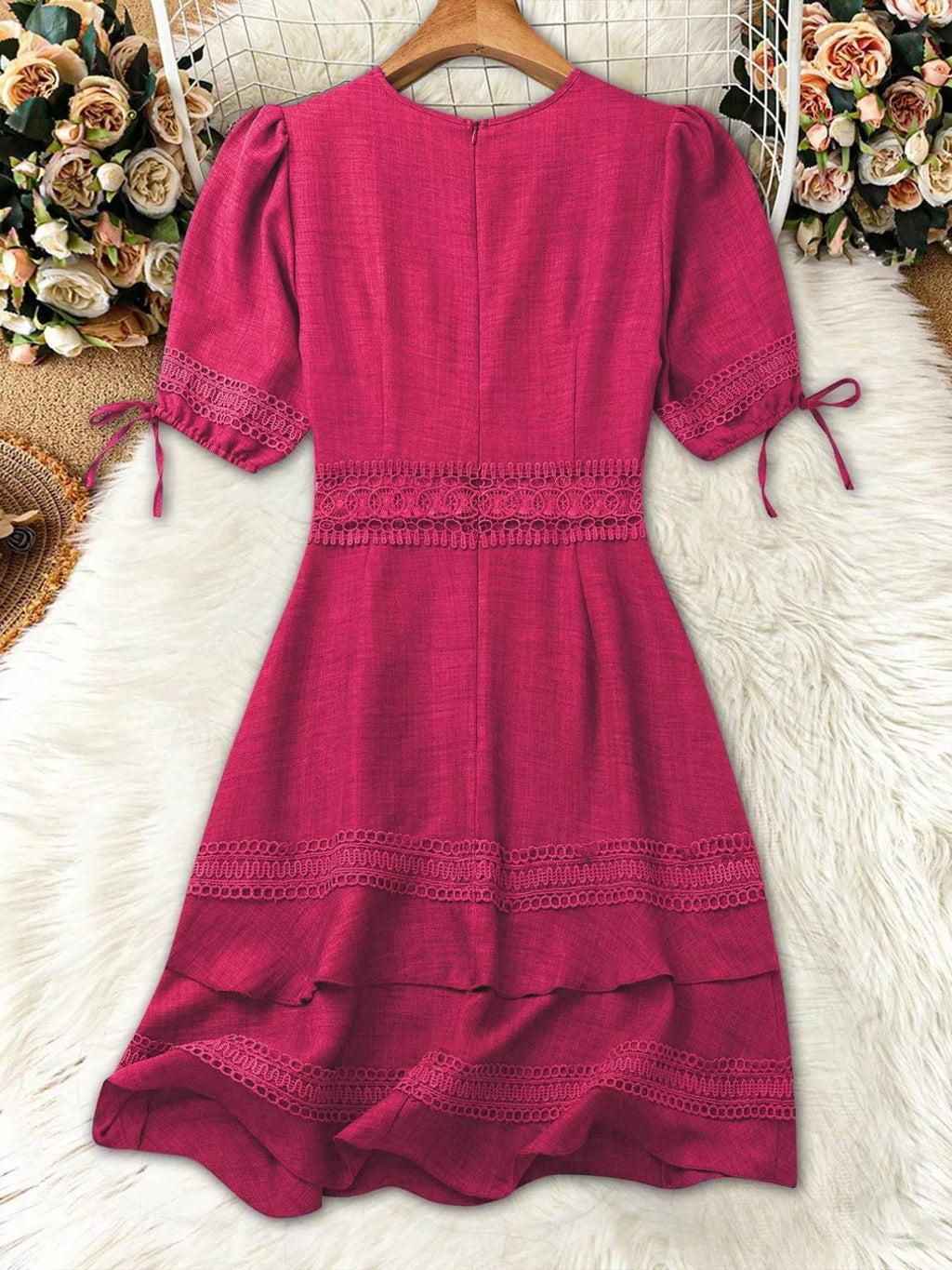 Lace Detail V-Neck Mini Dress
