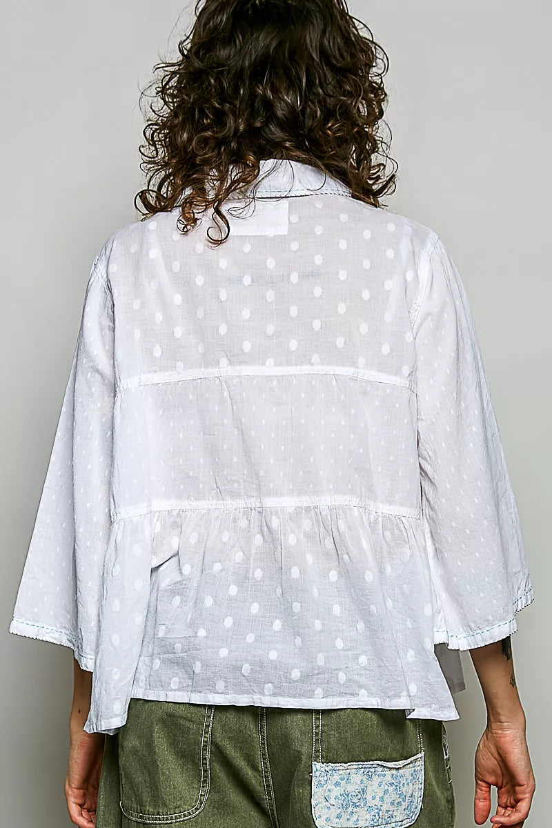 POL Tonal Dot Weave Textured Button Front Shirt