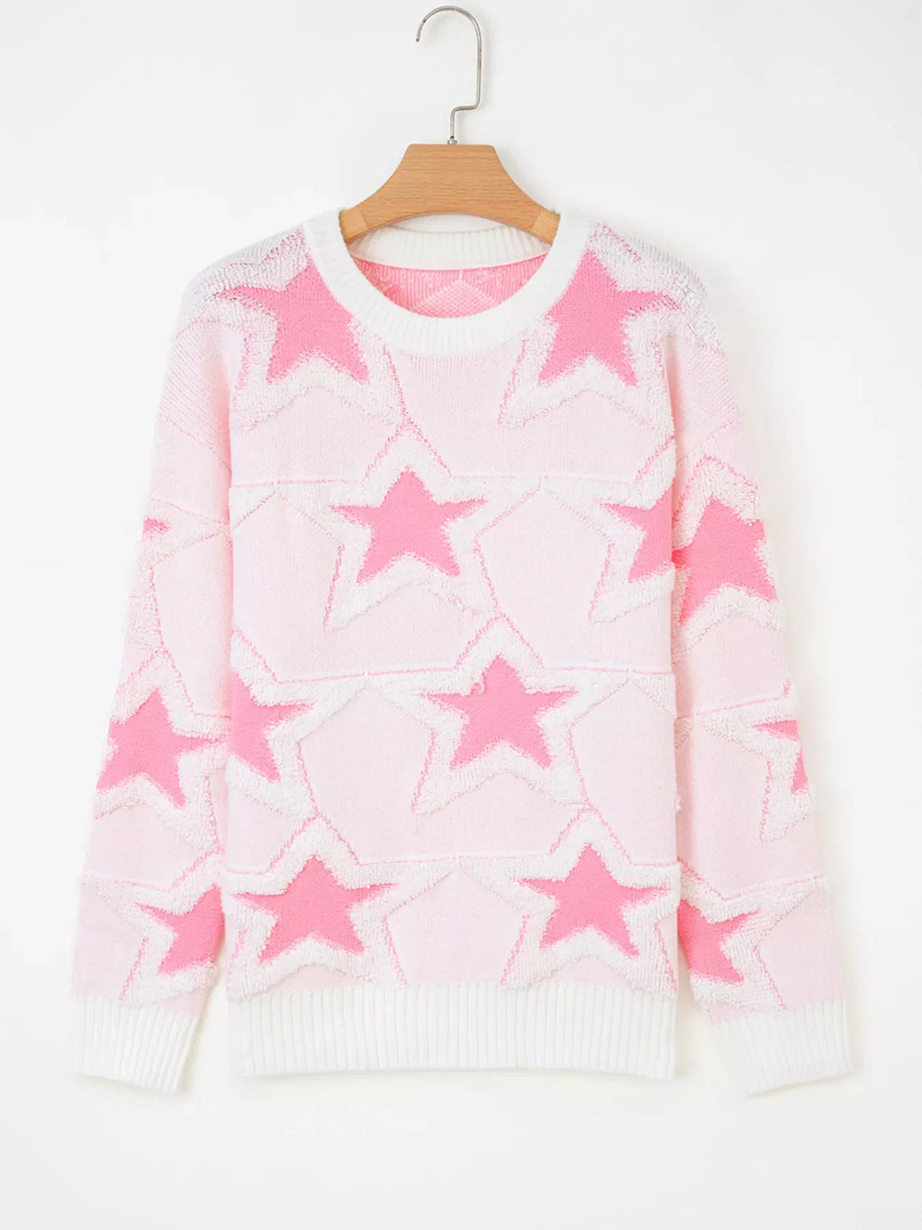 Oversized Star Pattern Ribbed Edge Drop Shoulder Sweater