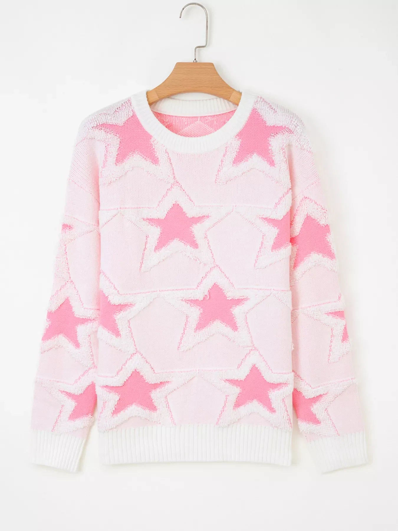 Oversized Star Pattern Ribbed Edge Drop Shoulder Sweater