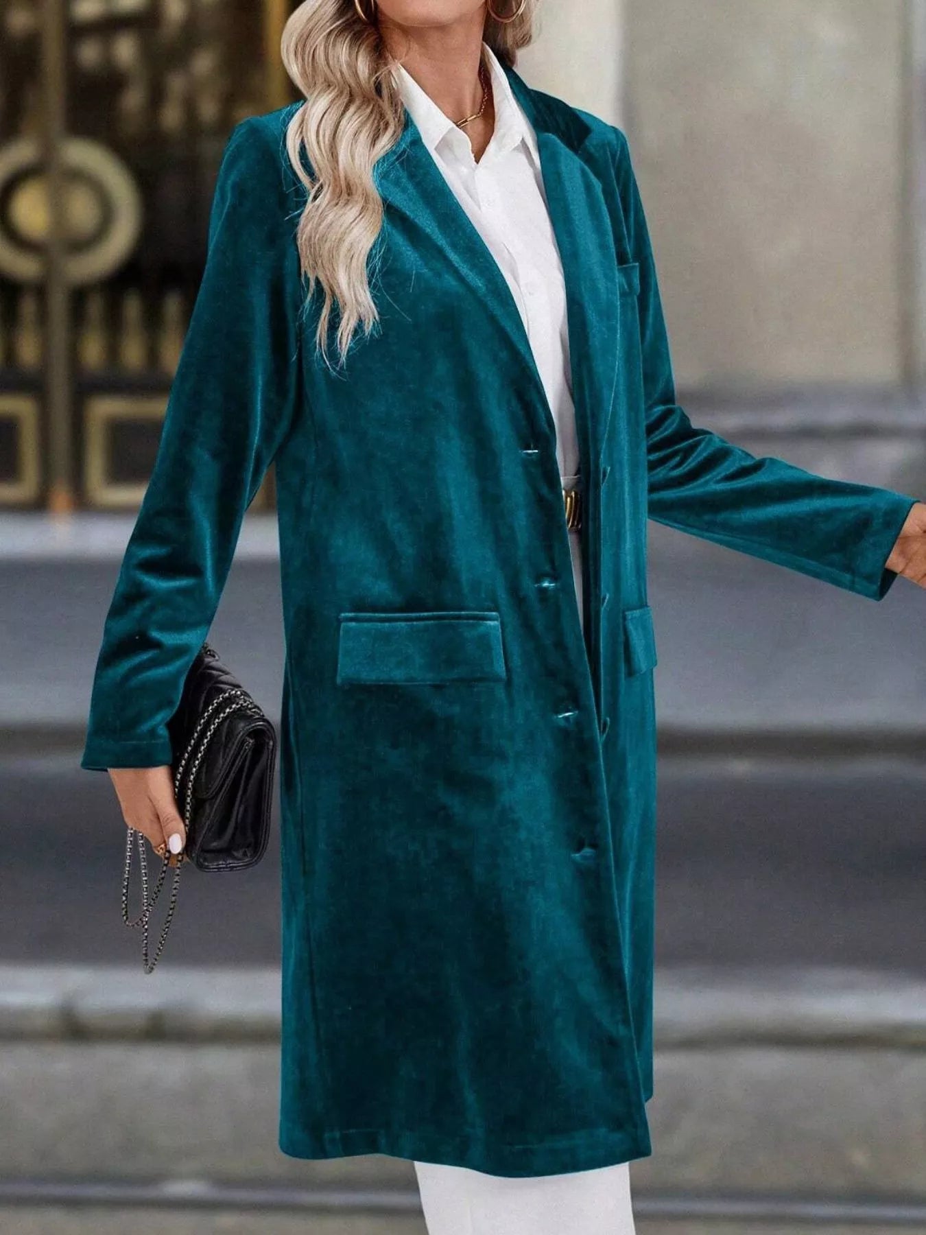 Lapel Collar Long Sleeve Longline Coat