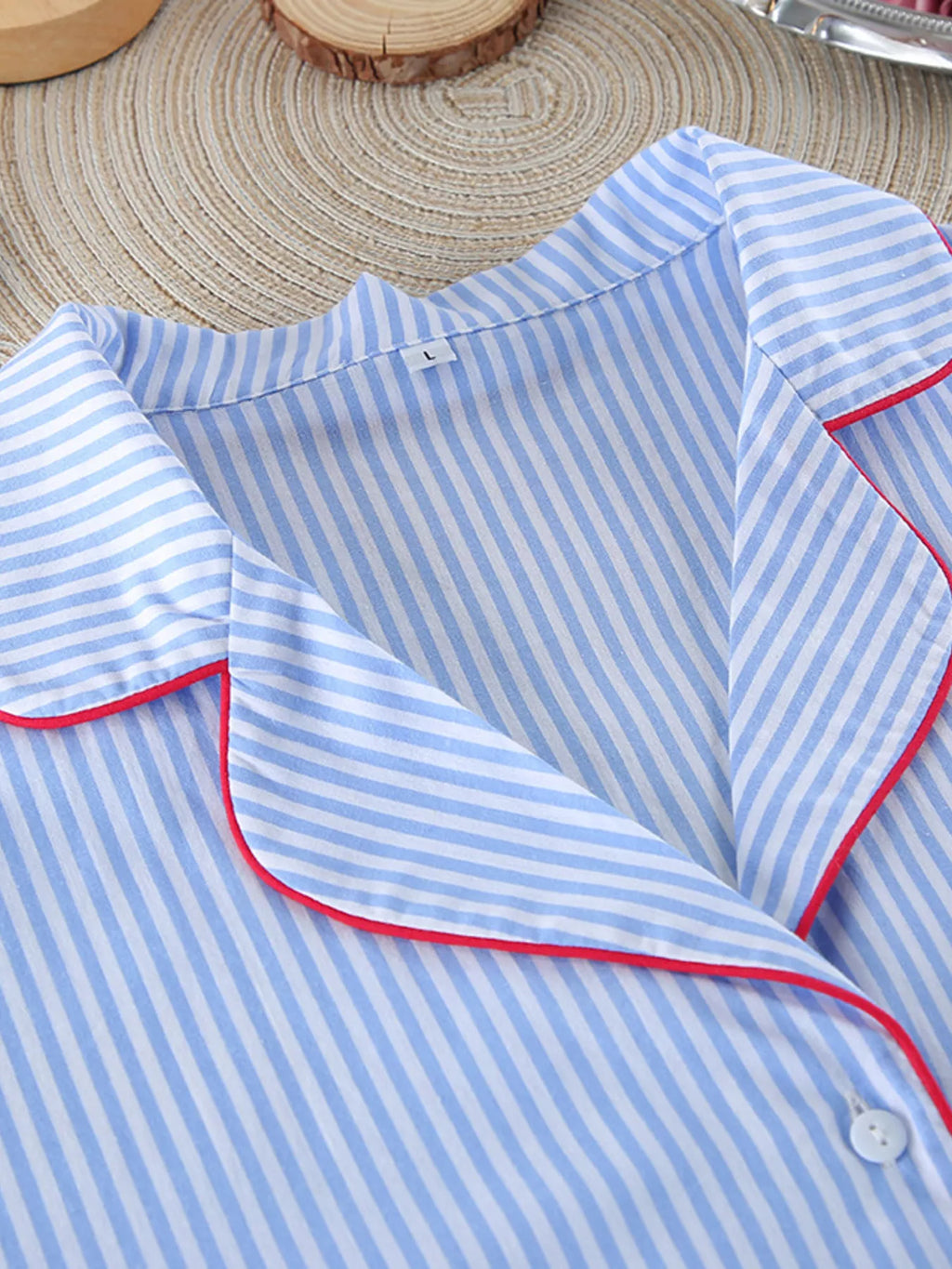 Striped Button Up Shirt and Shorts Lounge Set