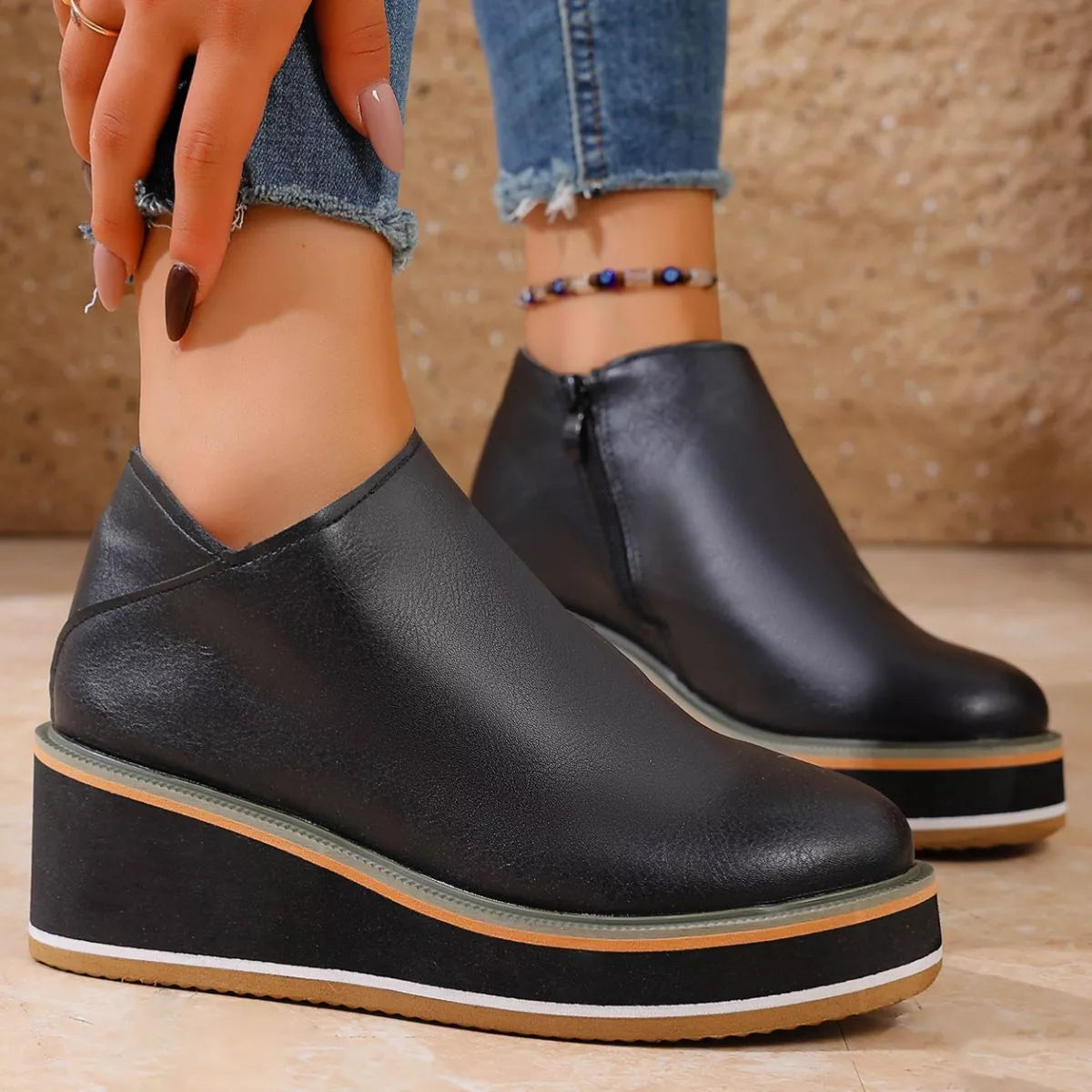 Round Toe Wedge Ankle Boots