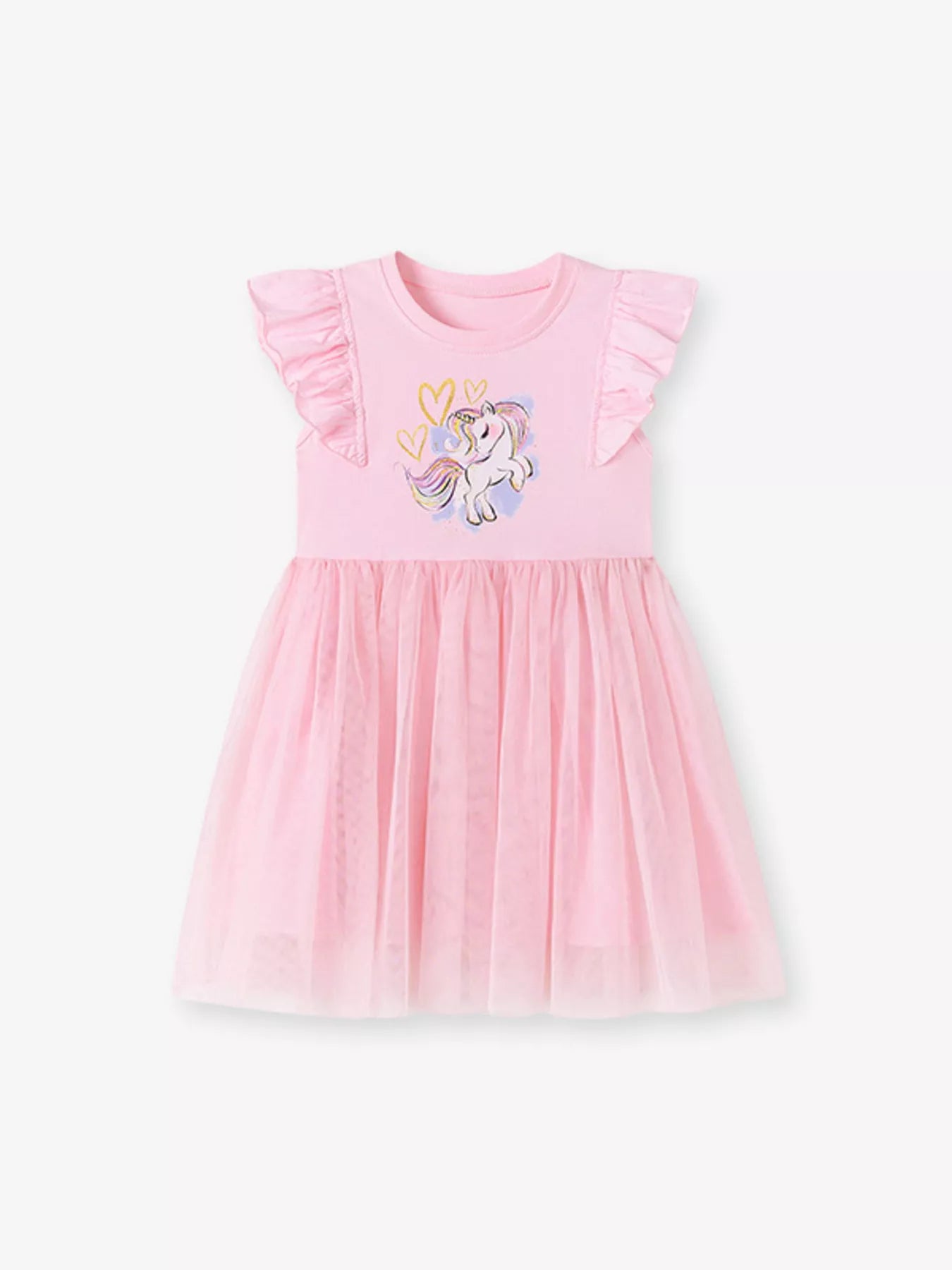 Children's Unicorn Graphic Ruffle Sleeve Tulle Dress