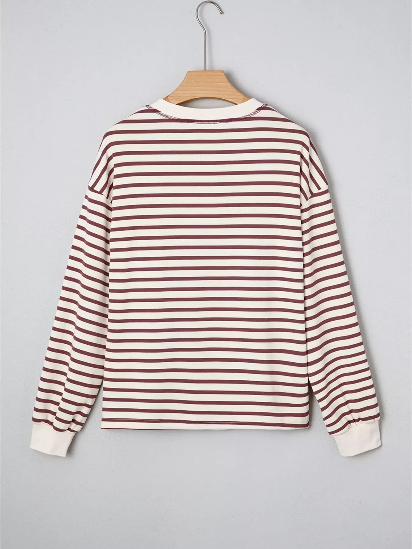 Striped Drop Shoulder Long Sleeve Henley Top