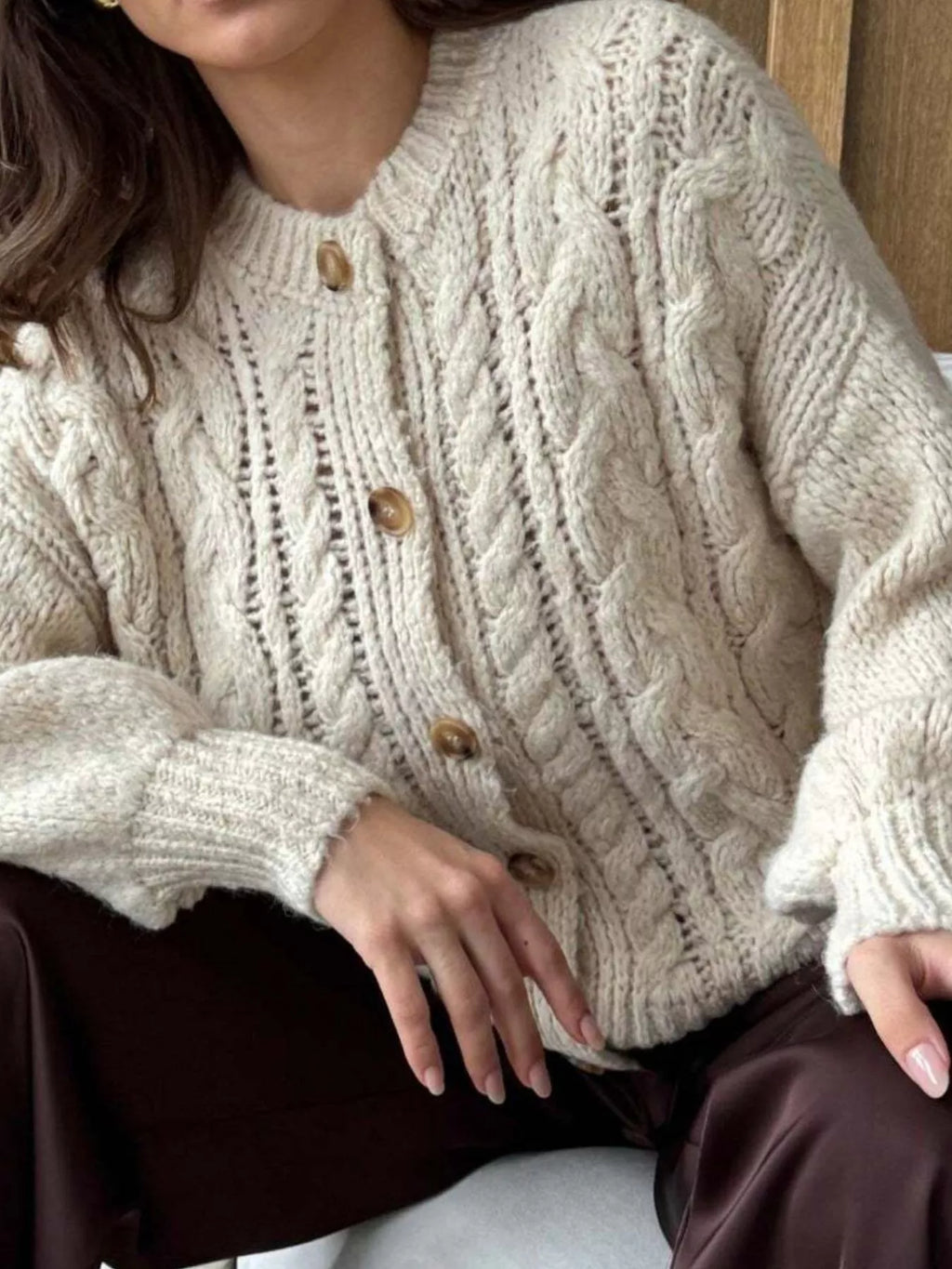 Cable Knit Button-Down Cardigan
