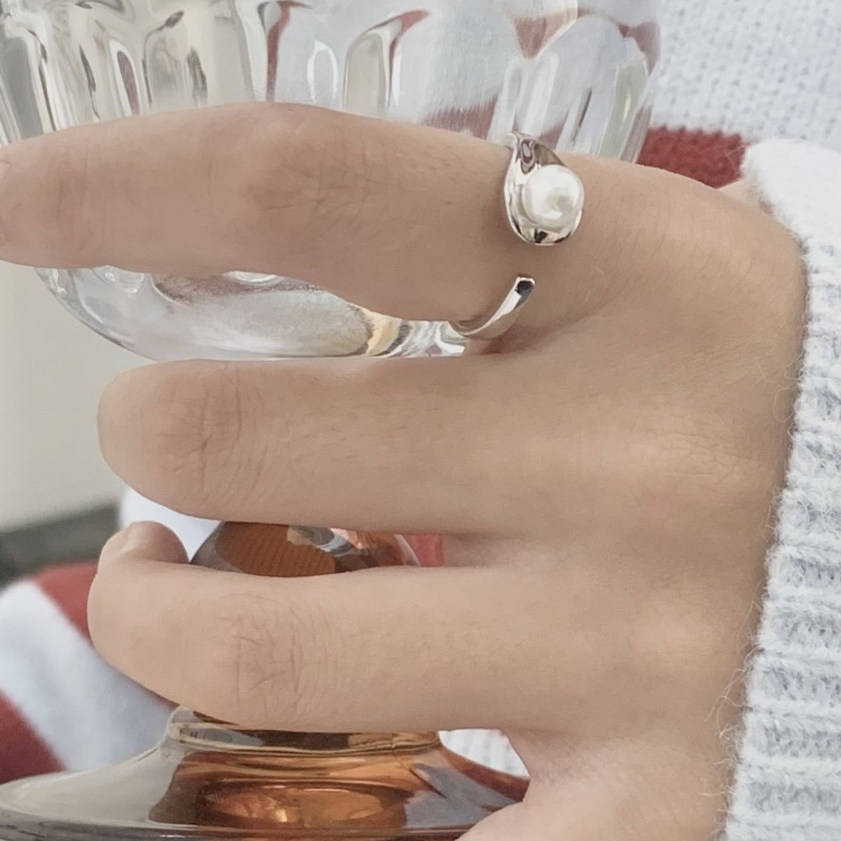 Pearl Accent Open Cuff Ring