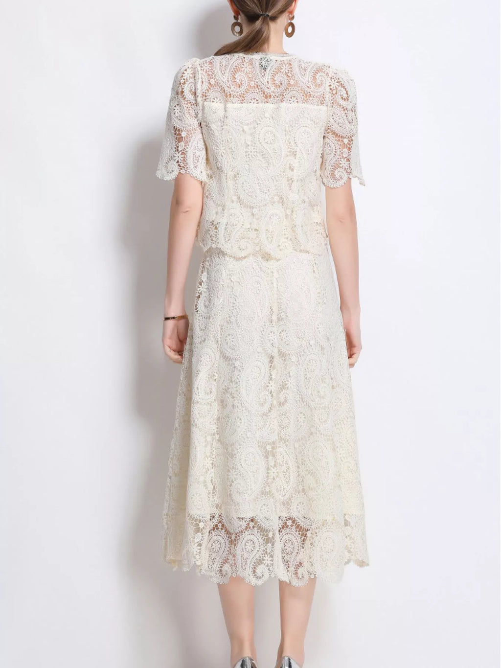 Lace Button Up Top and Skirt Set