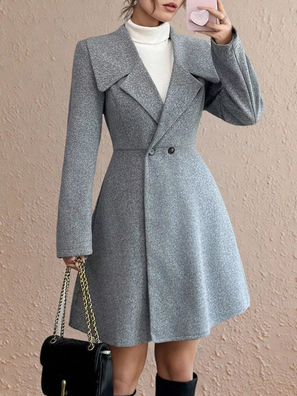 Double-Breasted Wool Blend Coat