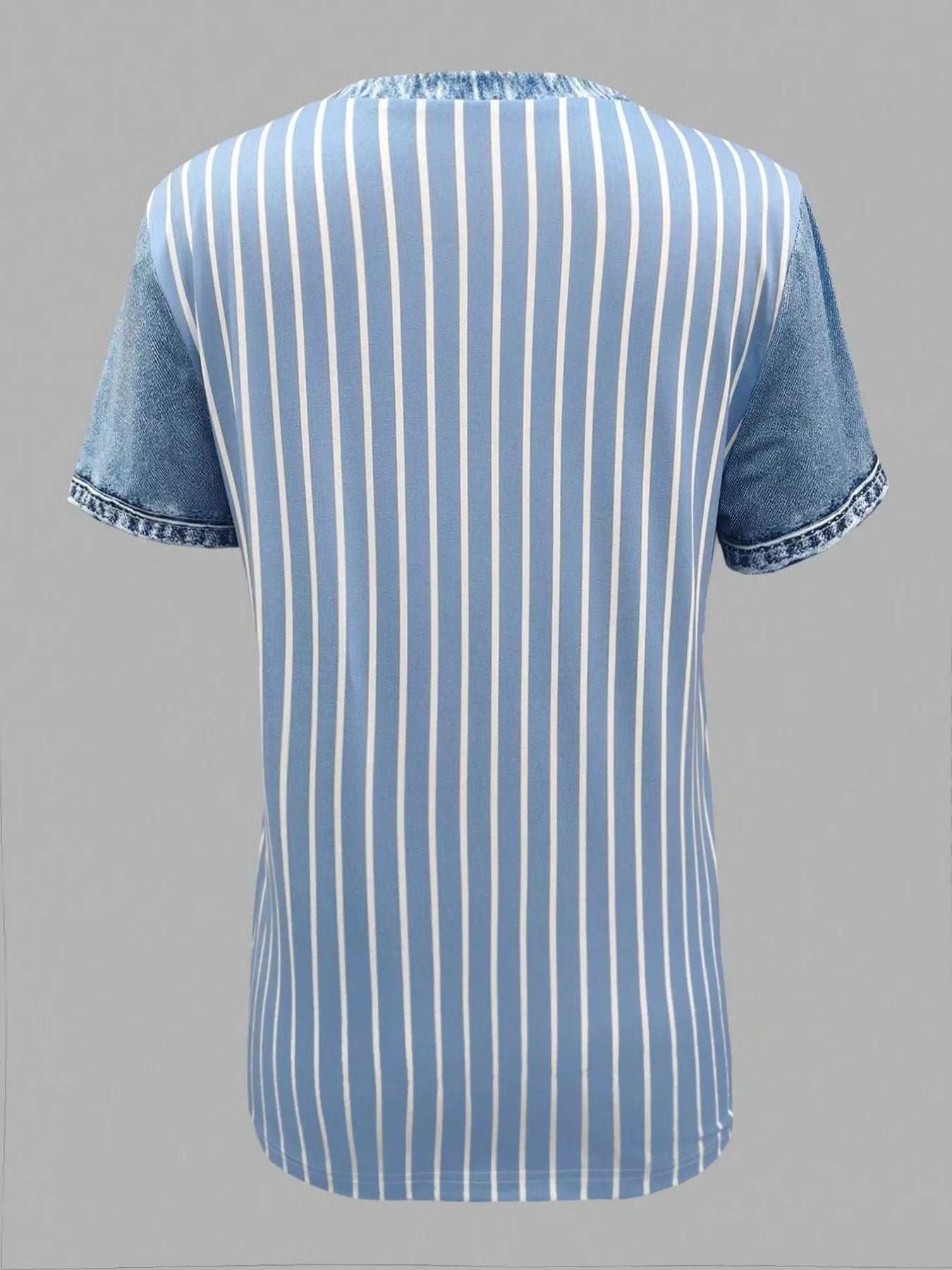 Denim Patchwork Short Sleeve Blouse