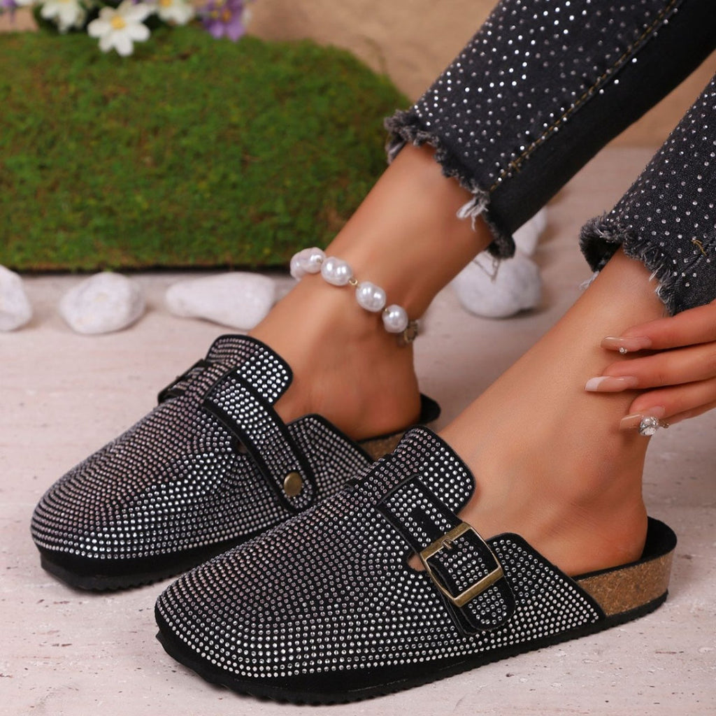 Rhinestone Buckle Accent Slip-Ons