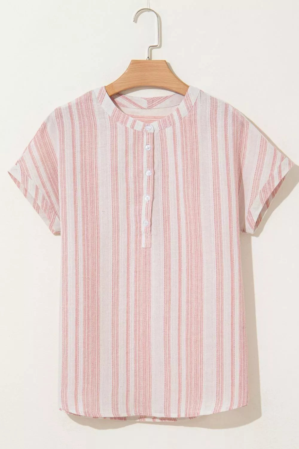 Striped Button Detail Short Sleeve Blouse