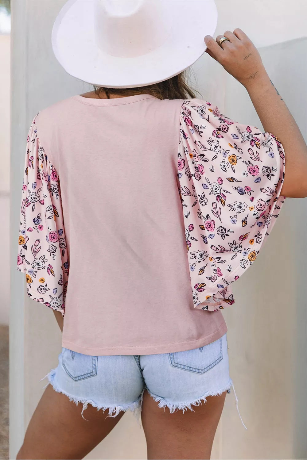Floral Patchwork Bell Sleeve Blouse