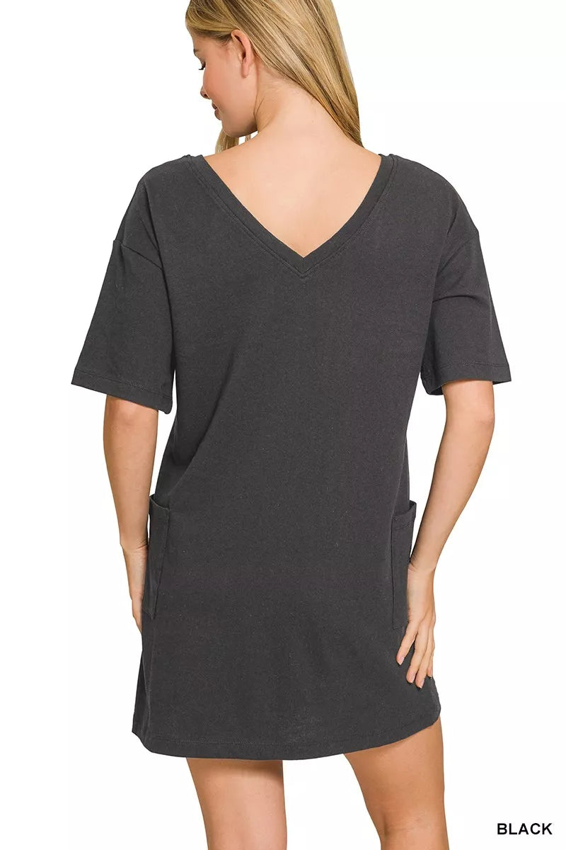 Zenana V or Scoop Neck Reversible 2-Way T-Shirt Dress