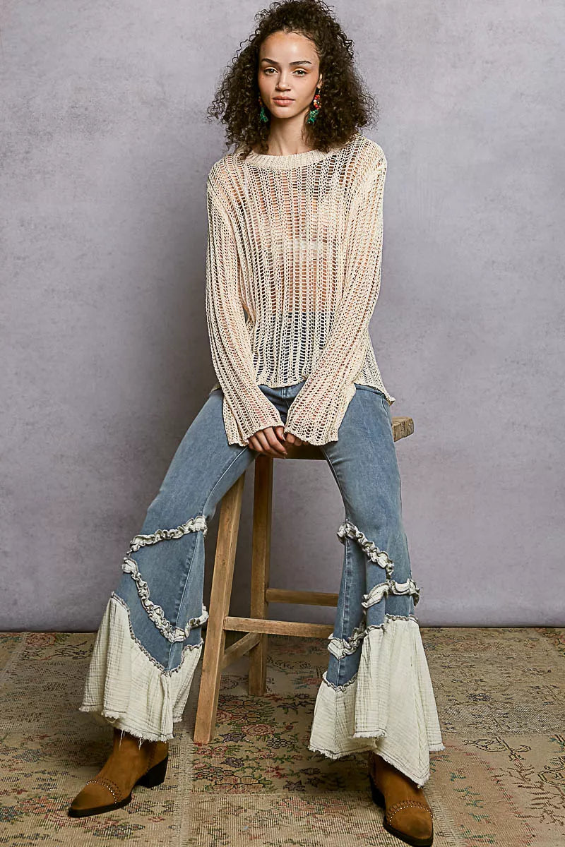 POL Openwork Round Neck Knit Cover Up