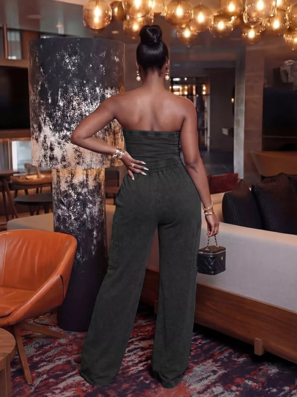 Drawstring Strapless Wide-Leg Jumpsuit