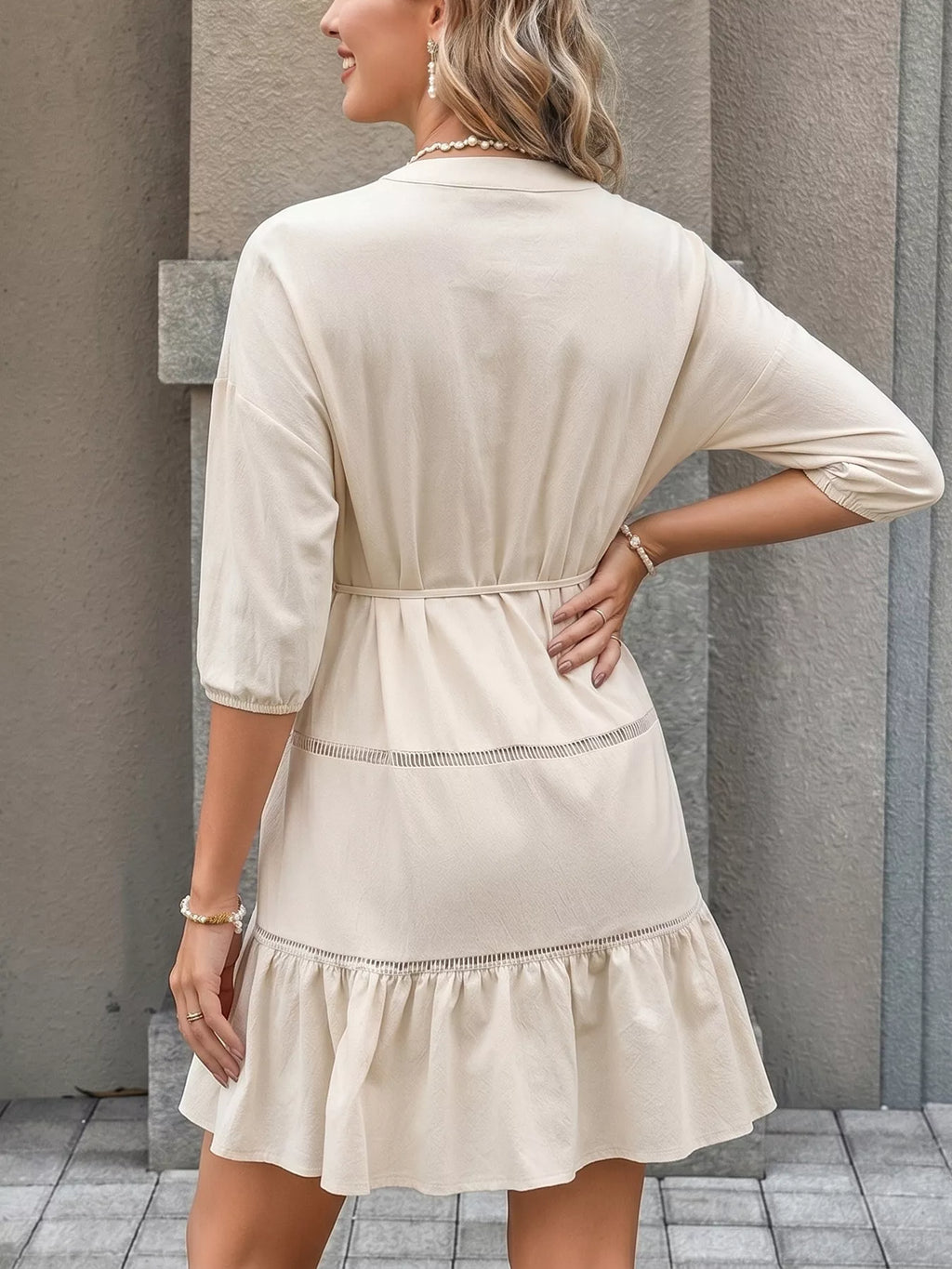 Button-Front Ruffle Hem Mini Dress