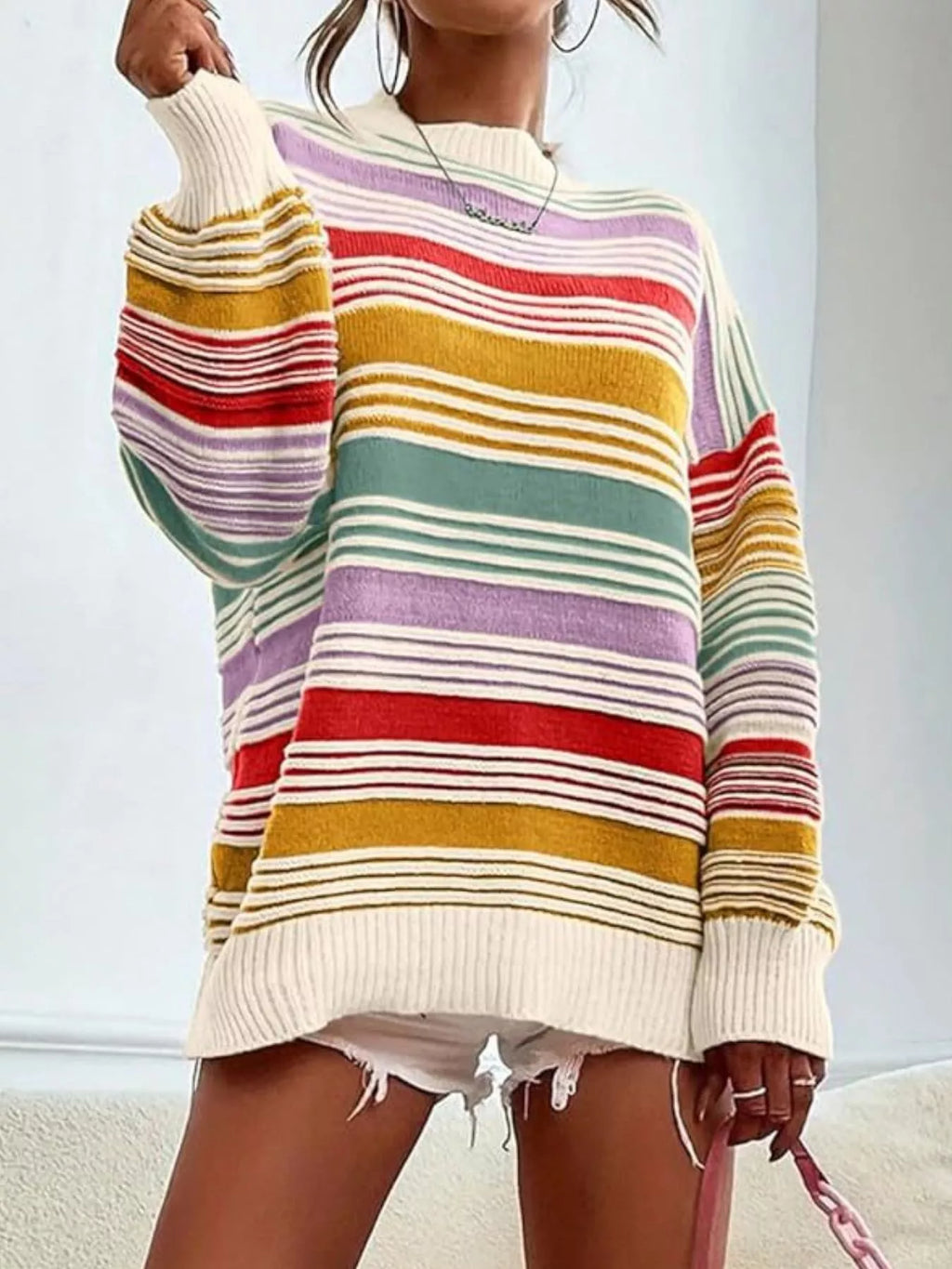 Striped Knit Long Sleeve Sweater