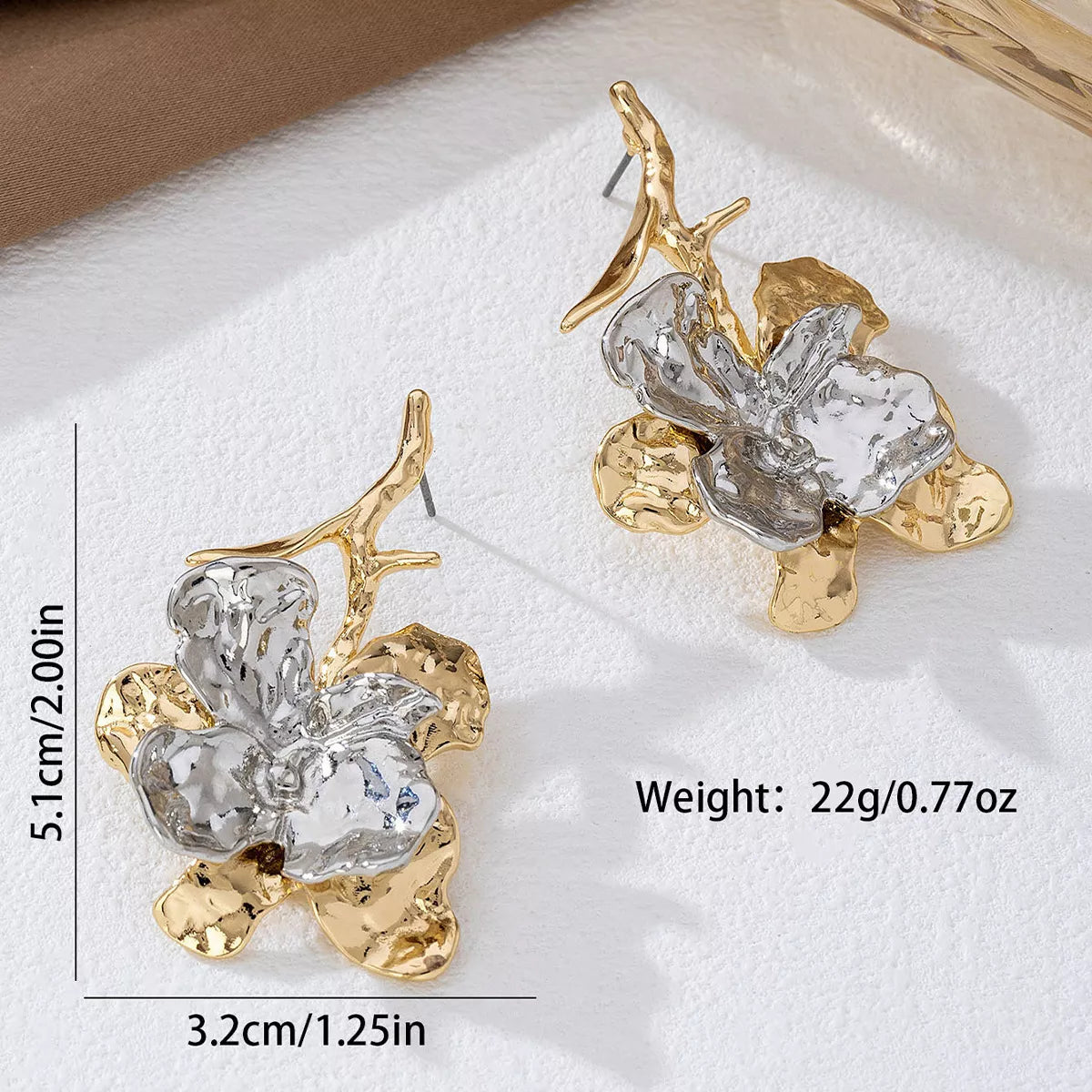 Stainless Steel Flower Statement Drop Earrings