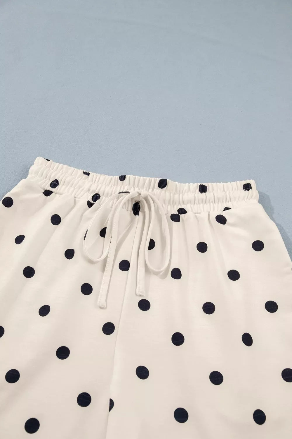Exposed Seam Detail Polka Dot Loose Tee Drawstring Shorts Set