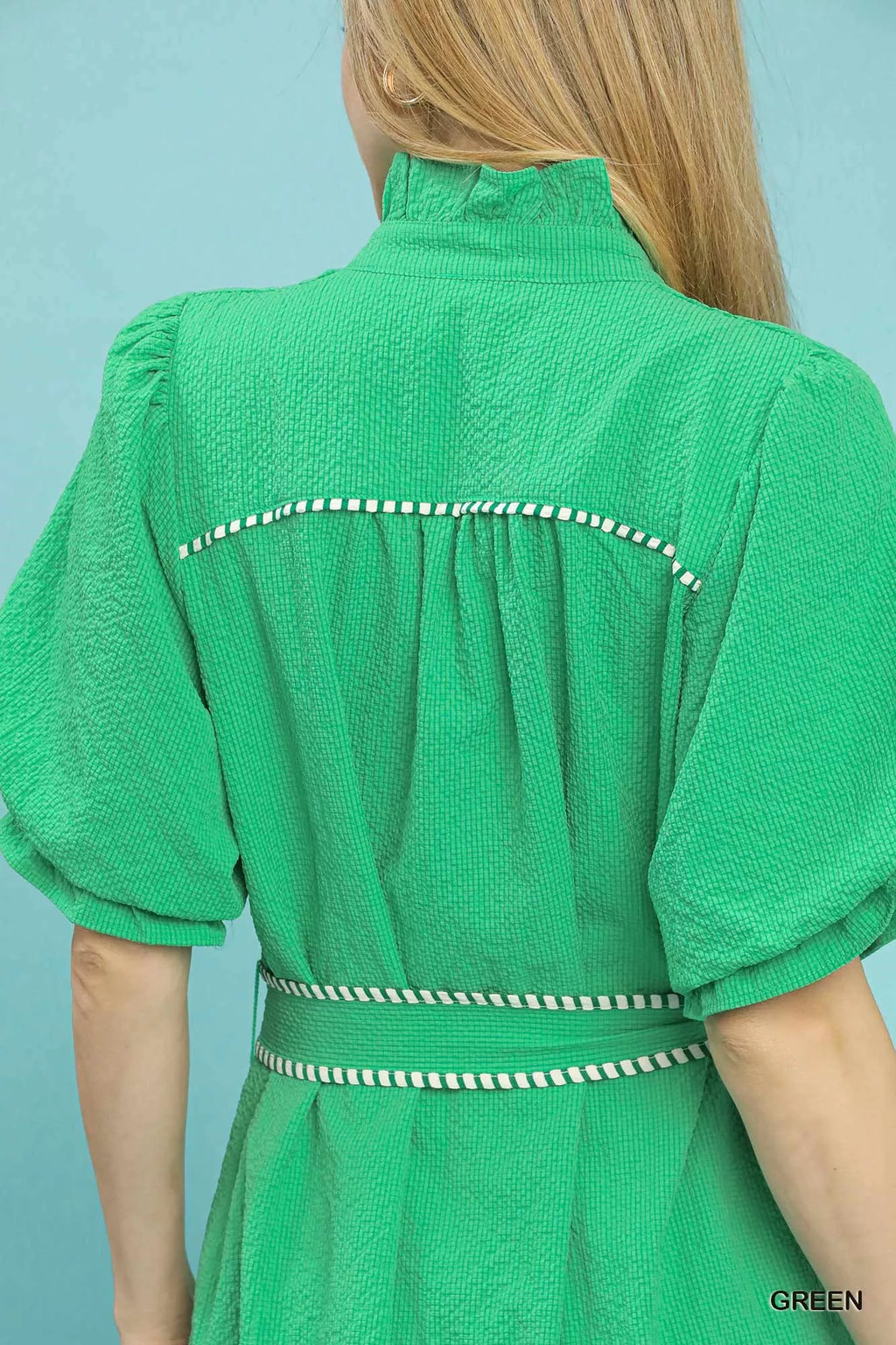 Umgee Ruffle Collar Midi Dress with Stripe Trim
