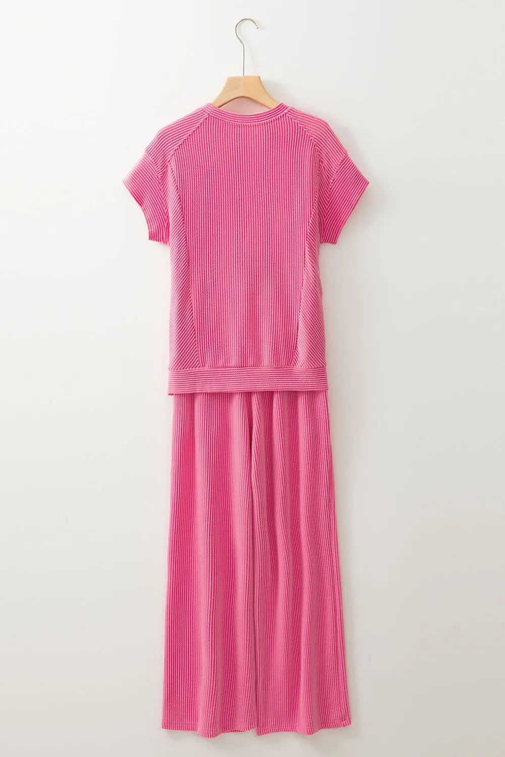 Corded Knit Short Sleeve T-Shirt and Wide Leg Pants Set