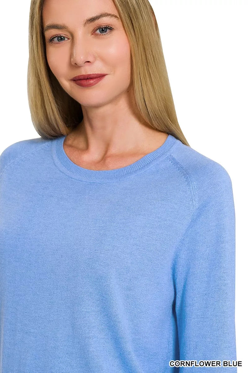 Zenana Lightweight Wool Blend Round Neck Sweater