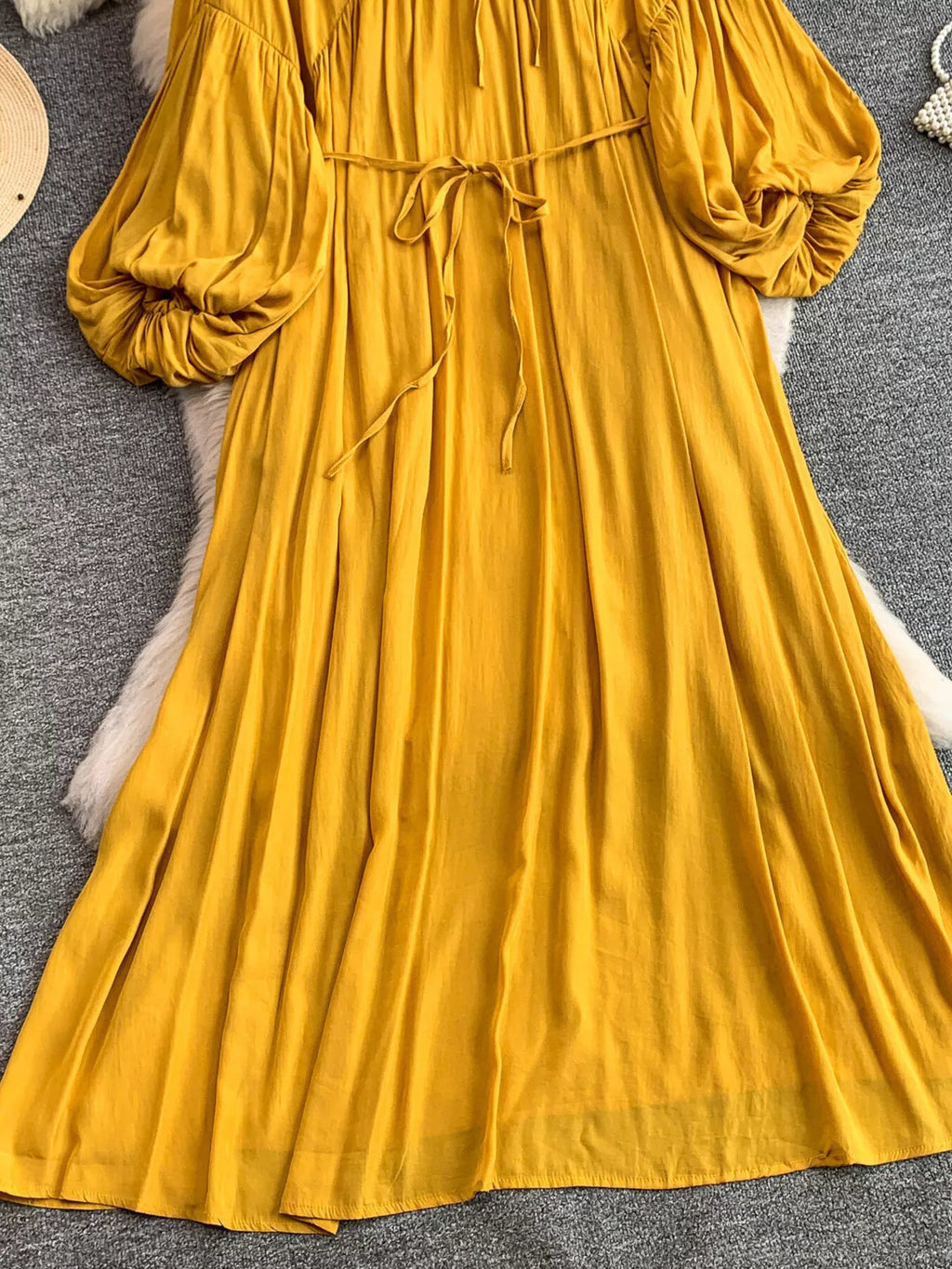Balloon Sleeve Tie-Waist Dress