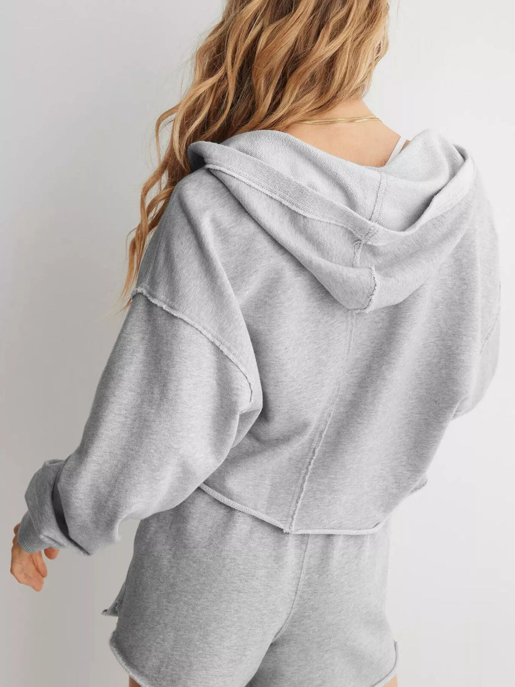Exposed Seam Dropped Shoulder Hoodie