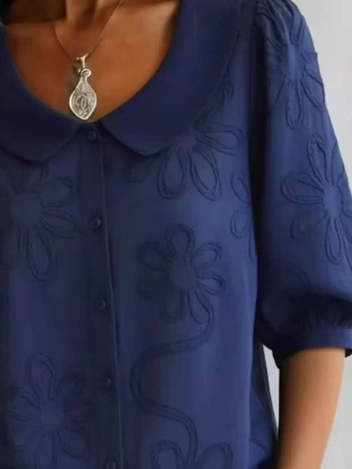 Full Size Flower Puff Sleeve Shirt Plus Size