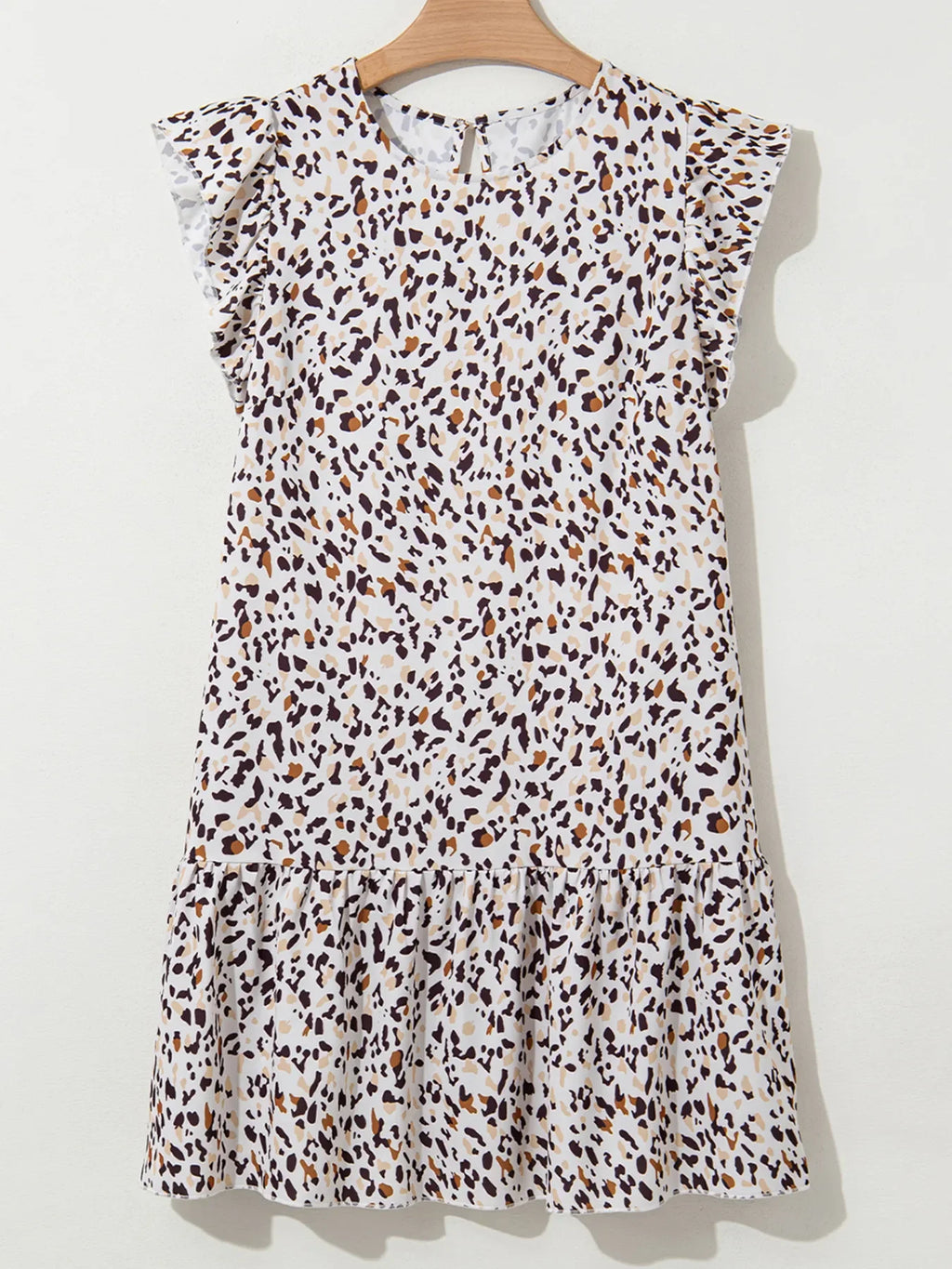 Leopard Ruffled Flutter Sleeve Keyhole Back Mini Dress