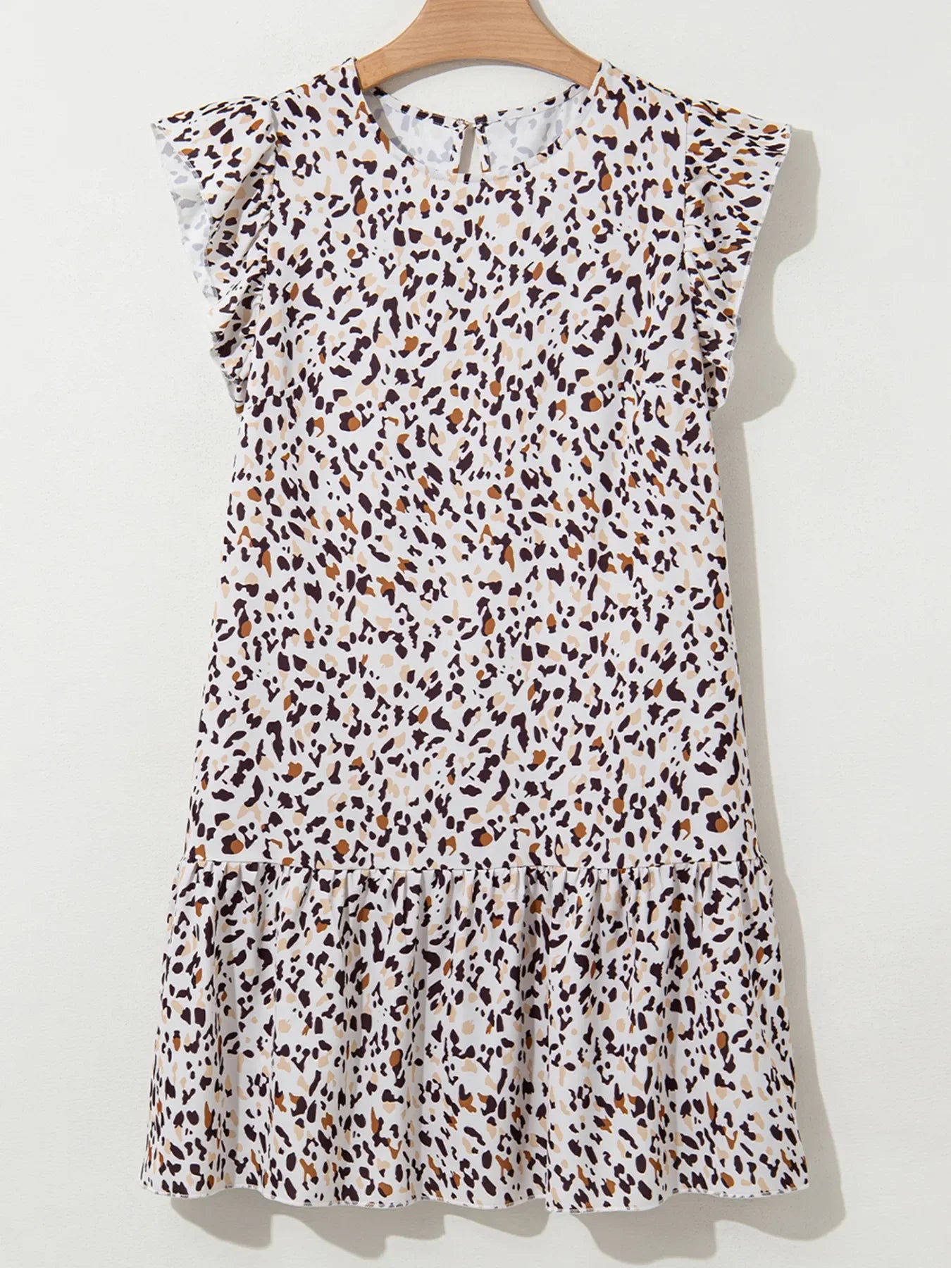 Leopard Ruffled Flutter Sleeve Keyhole Back Mini Dress
