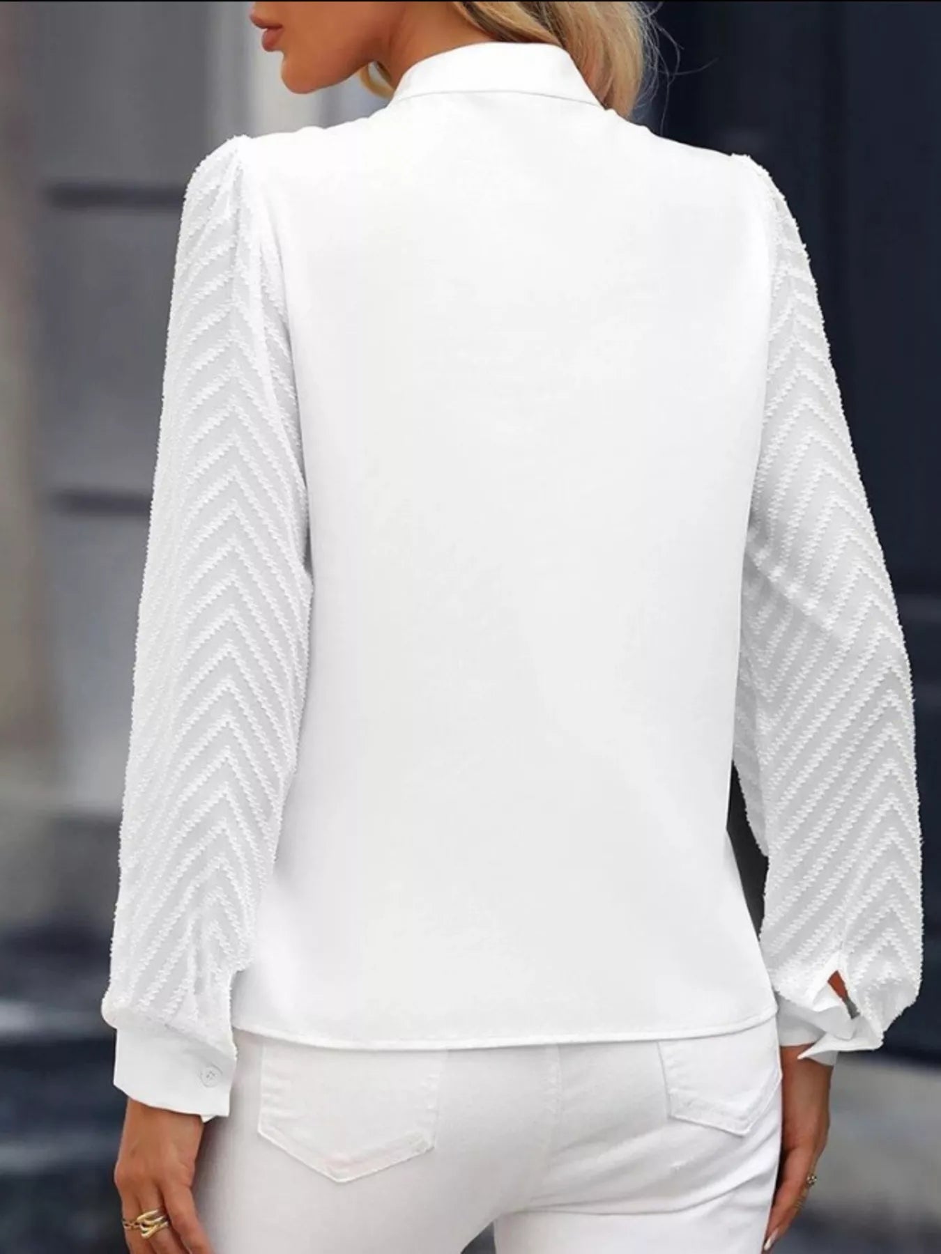 Notched Long Sleeve Blouse