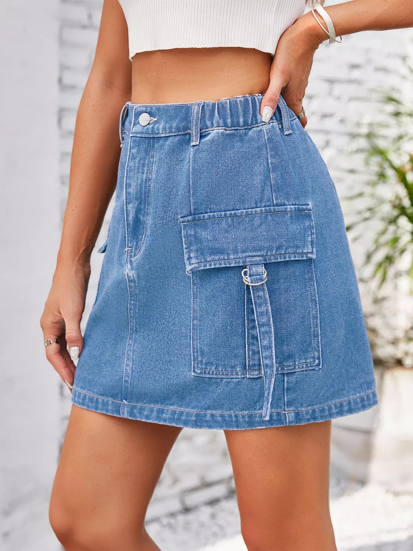 Casual Cargo Denim Skirt