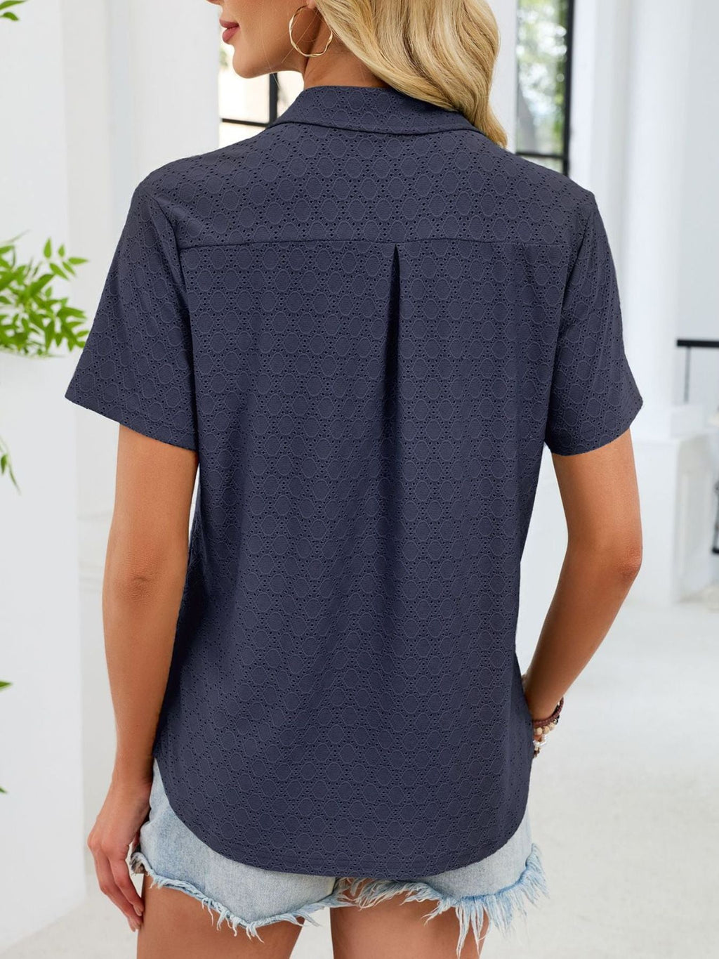 Eyelet Short Sleeve Blouse