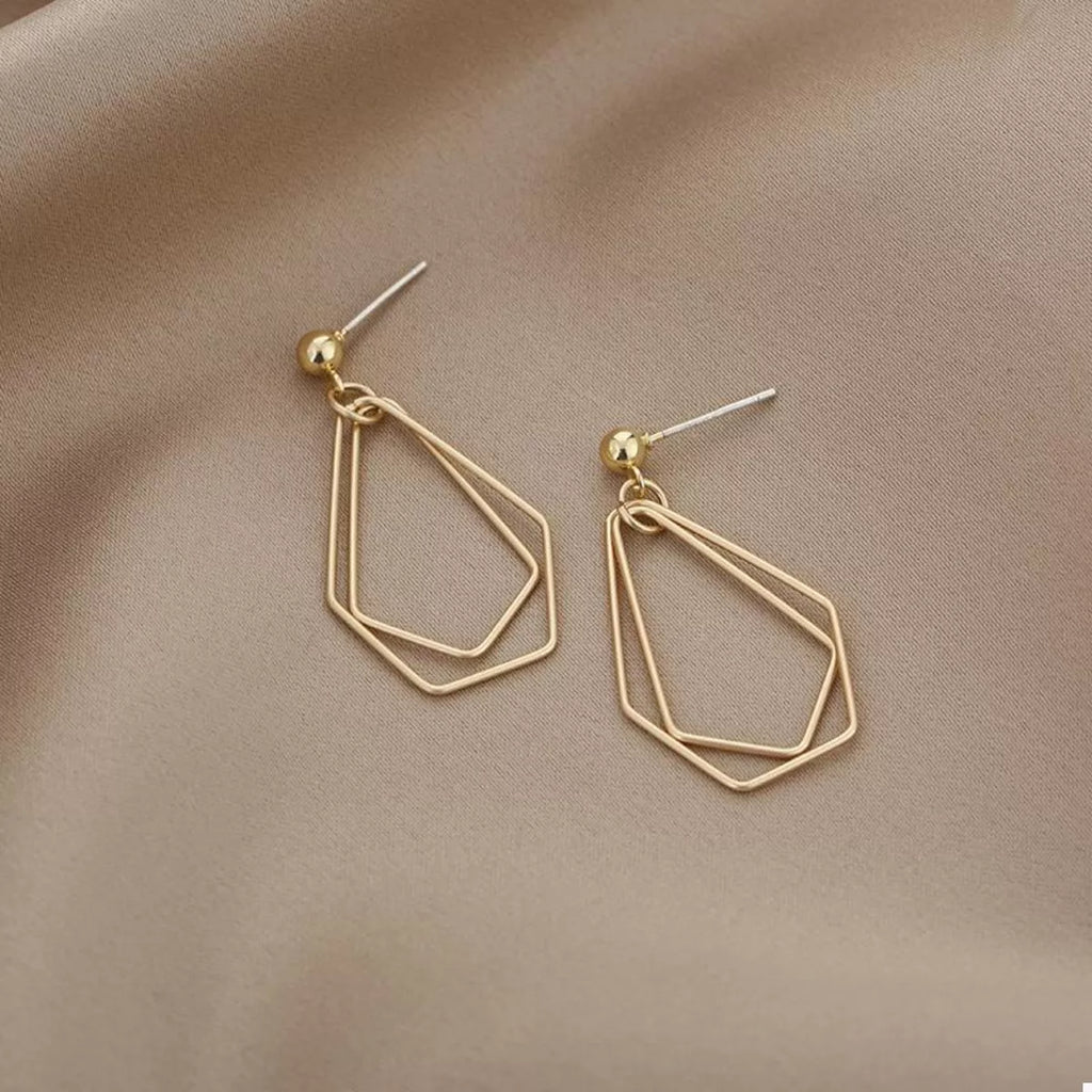 18K Gold-Plated Alloy Geometric Wire Drop Earrings