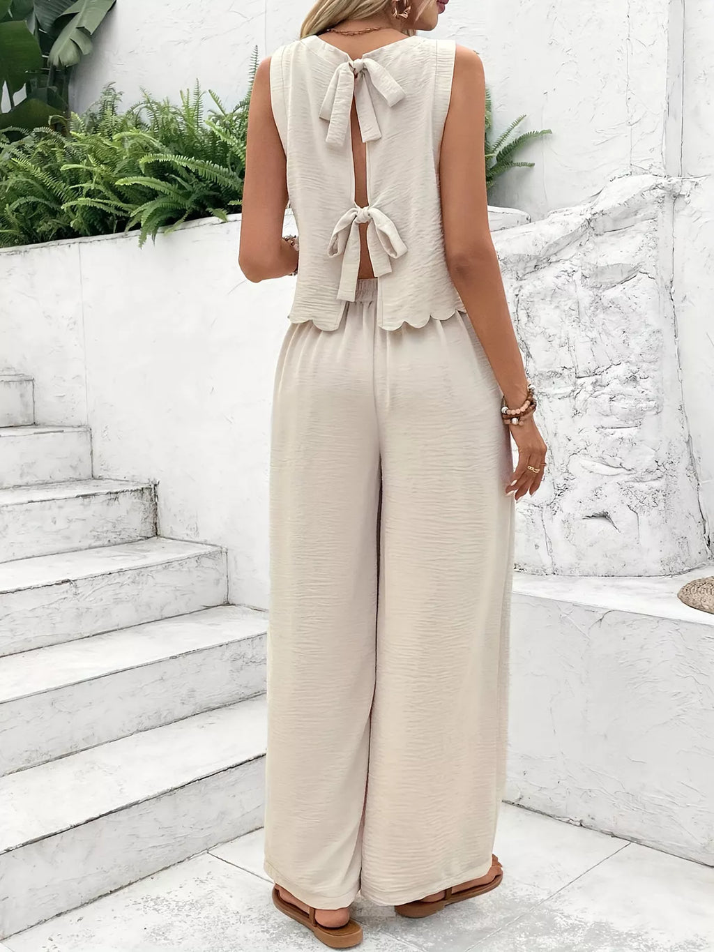 Tie Back Tank and Wide Leg Pants Set