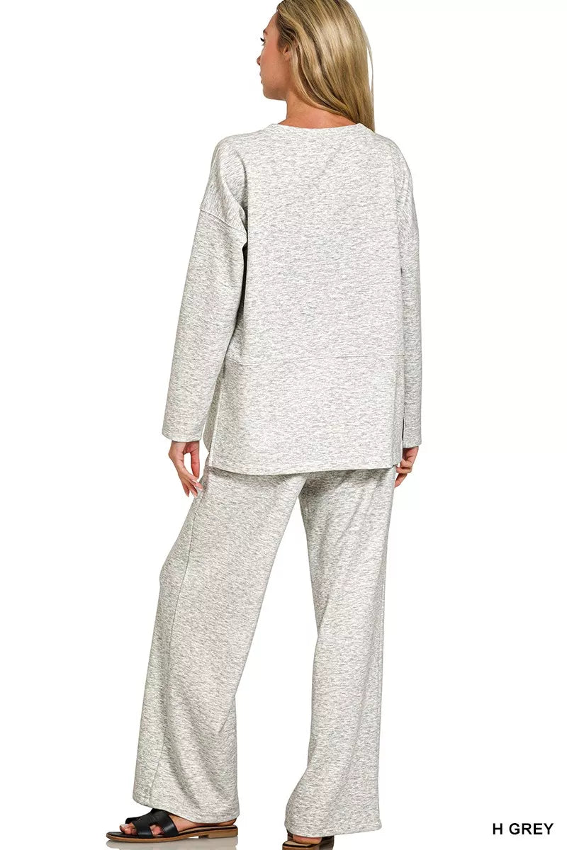Zenana Scuba Side Slit Top and Pants Set