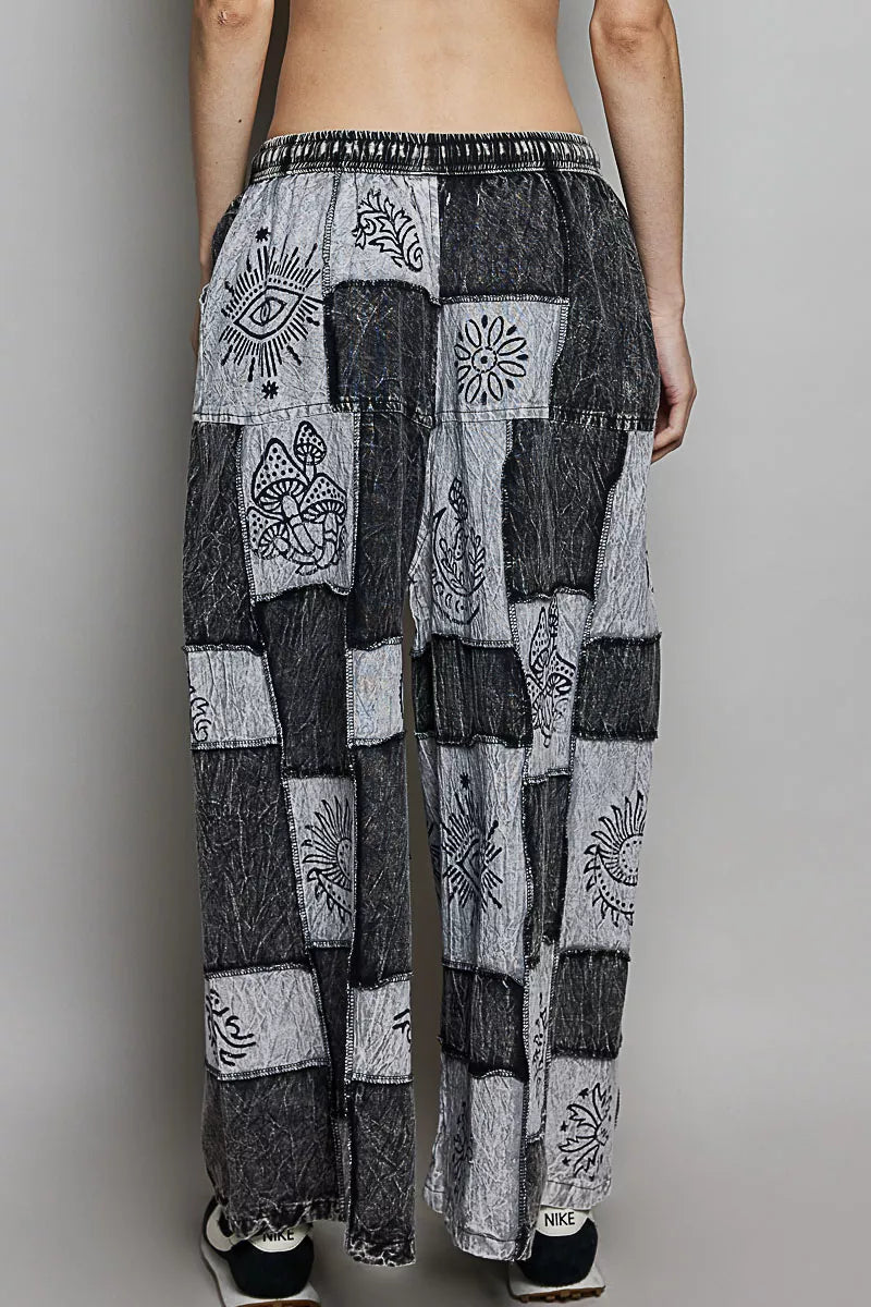 POL Drawstring Patchwork Wide Leg Pants