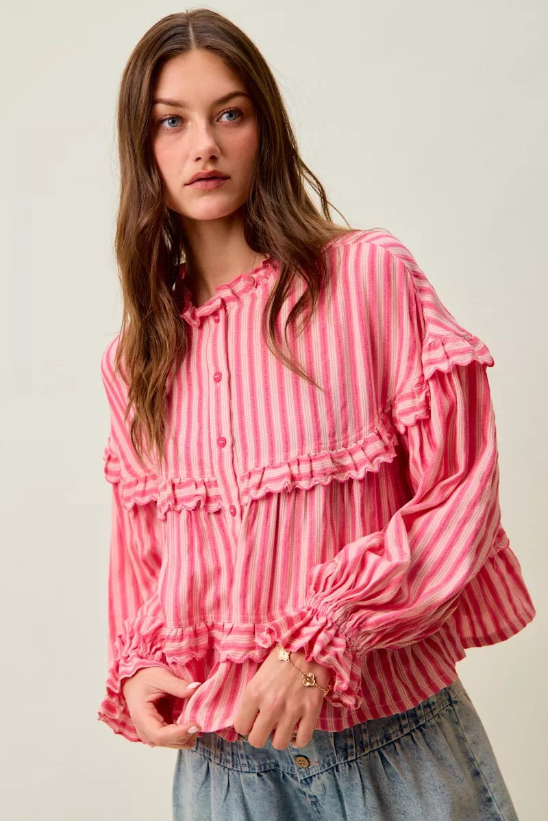 SO ME Variegated Stripe Reversible Flowy Boho Blouse