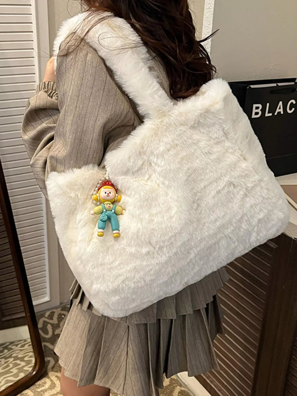 Fluffy Cartoon Charm Shoulder Bag